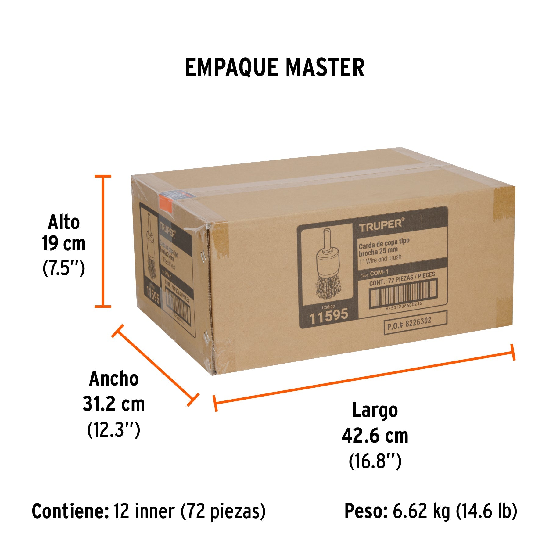 Carda tipo brocha 1" alambre grueso para taladro, TRUPER - Empaque