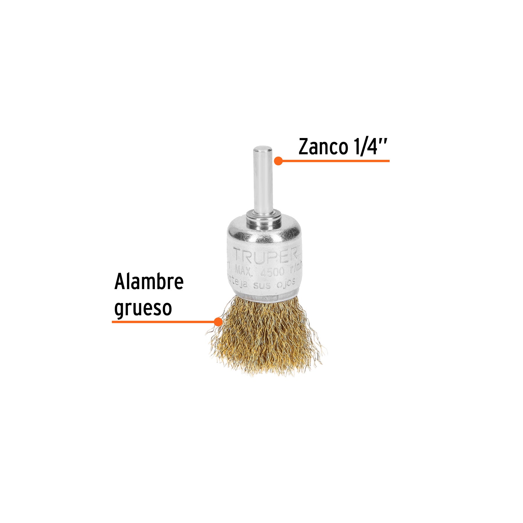 Carda tipo brocha 1" alambre grueso para taladro, TRUPER