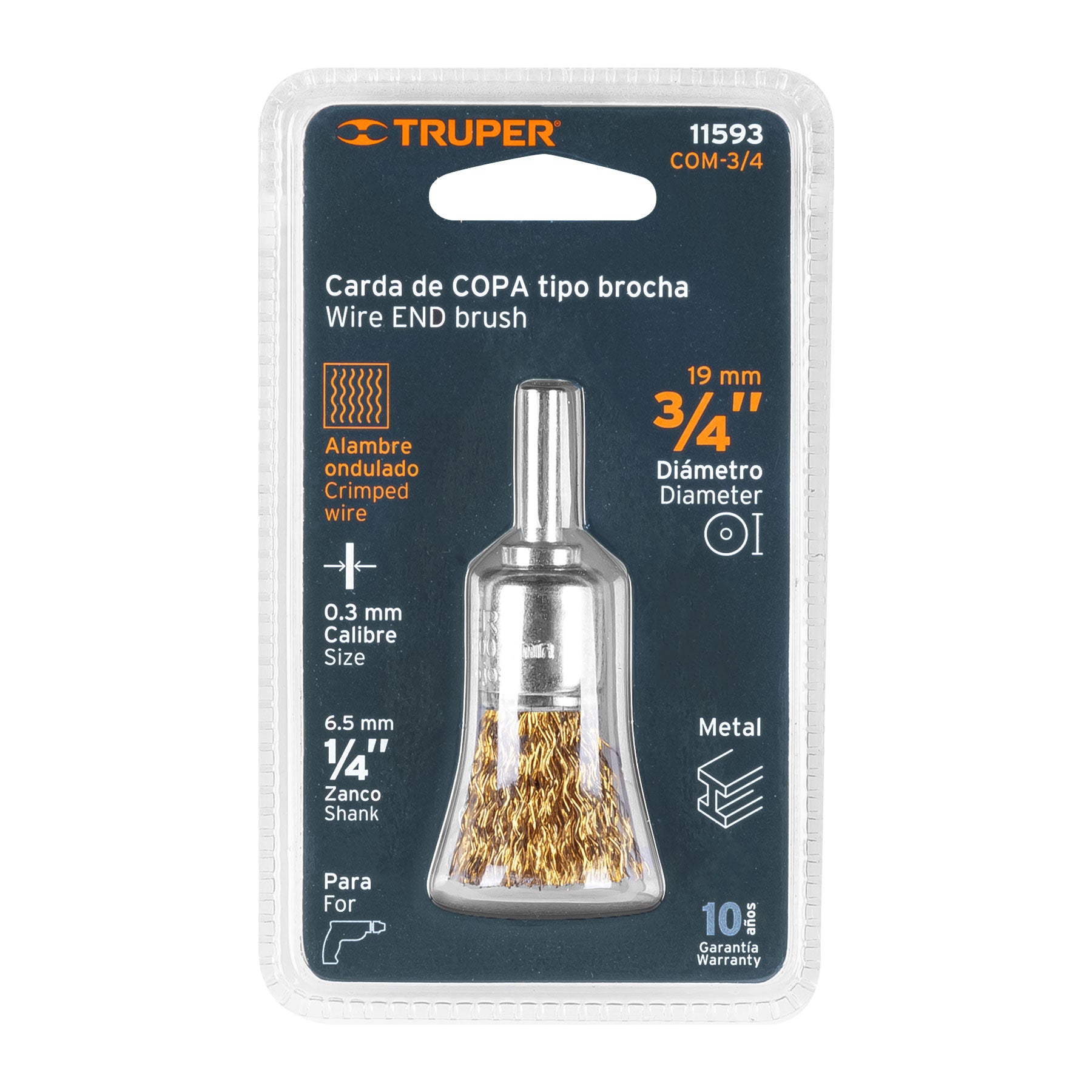 Carda tipo brocha 3/4" alambre grueso para taladro, TRUPER