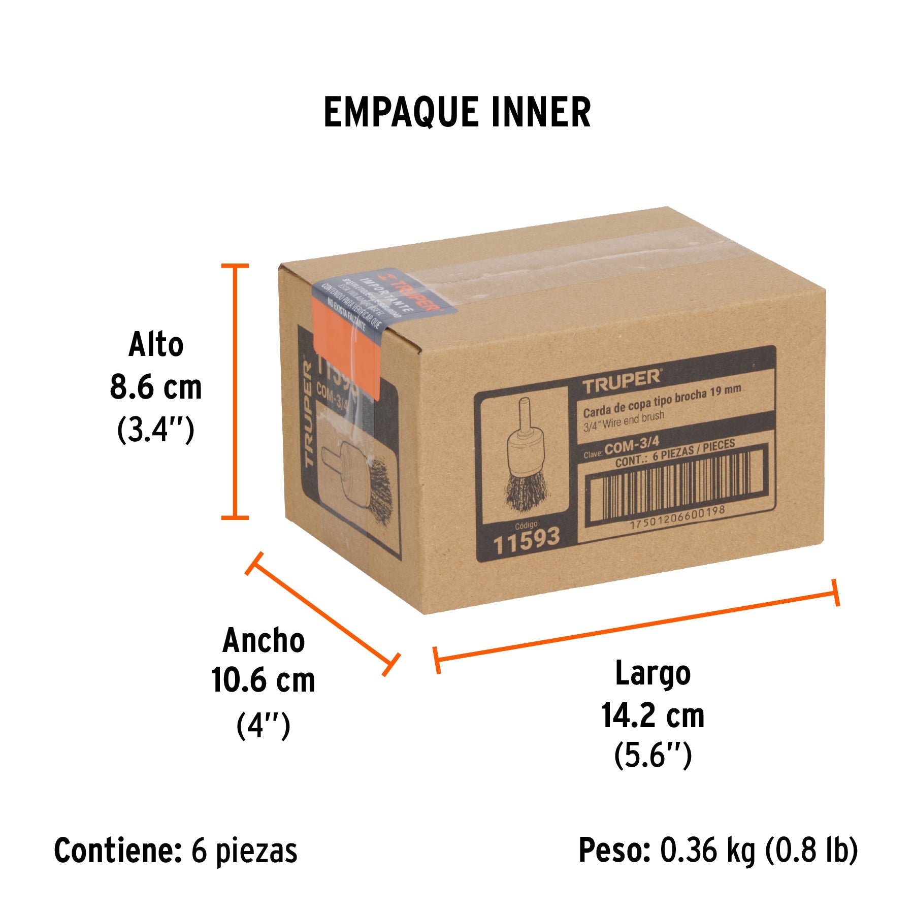 Carda tipo brocha 3/4" alambre grueso para taladro, TRUPER - Empaque