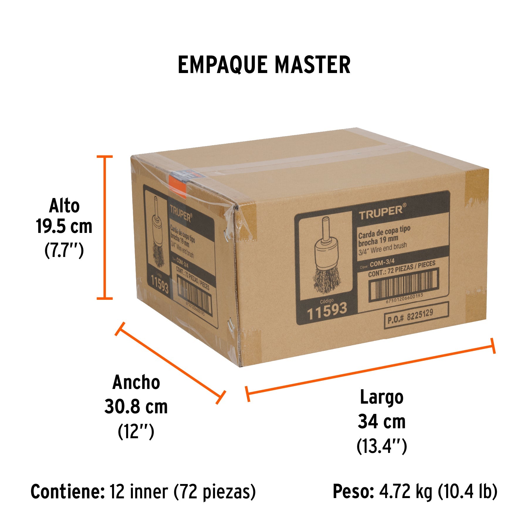 Carda tipo brocha 3/4" alambre grueso para taladro, TRUPER - Empaque