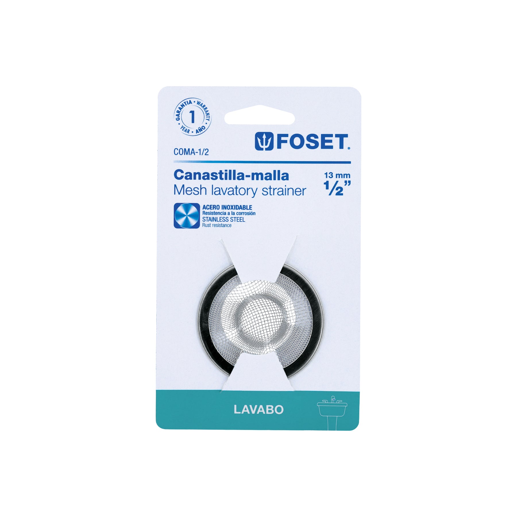 Canastilla malla 1/2" inox para lavabo, FOSET