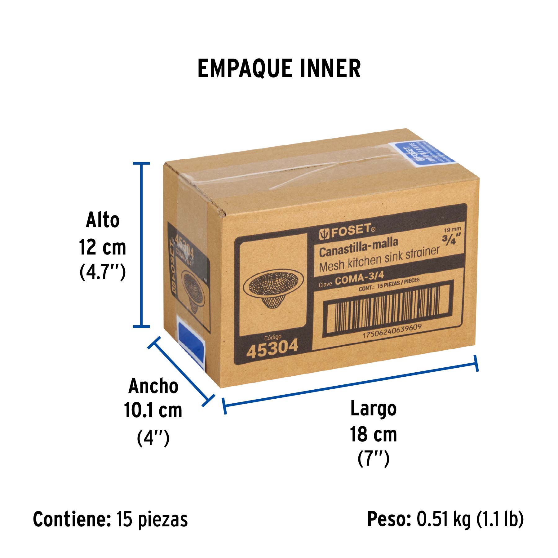 Canastilla malla 3/4" inox para fregadero, FOSET - Empaque