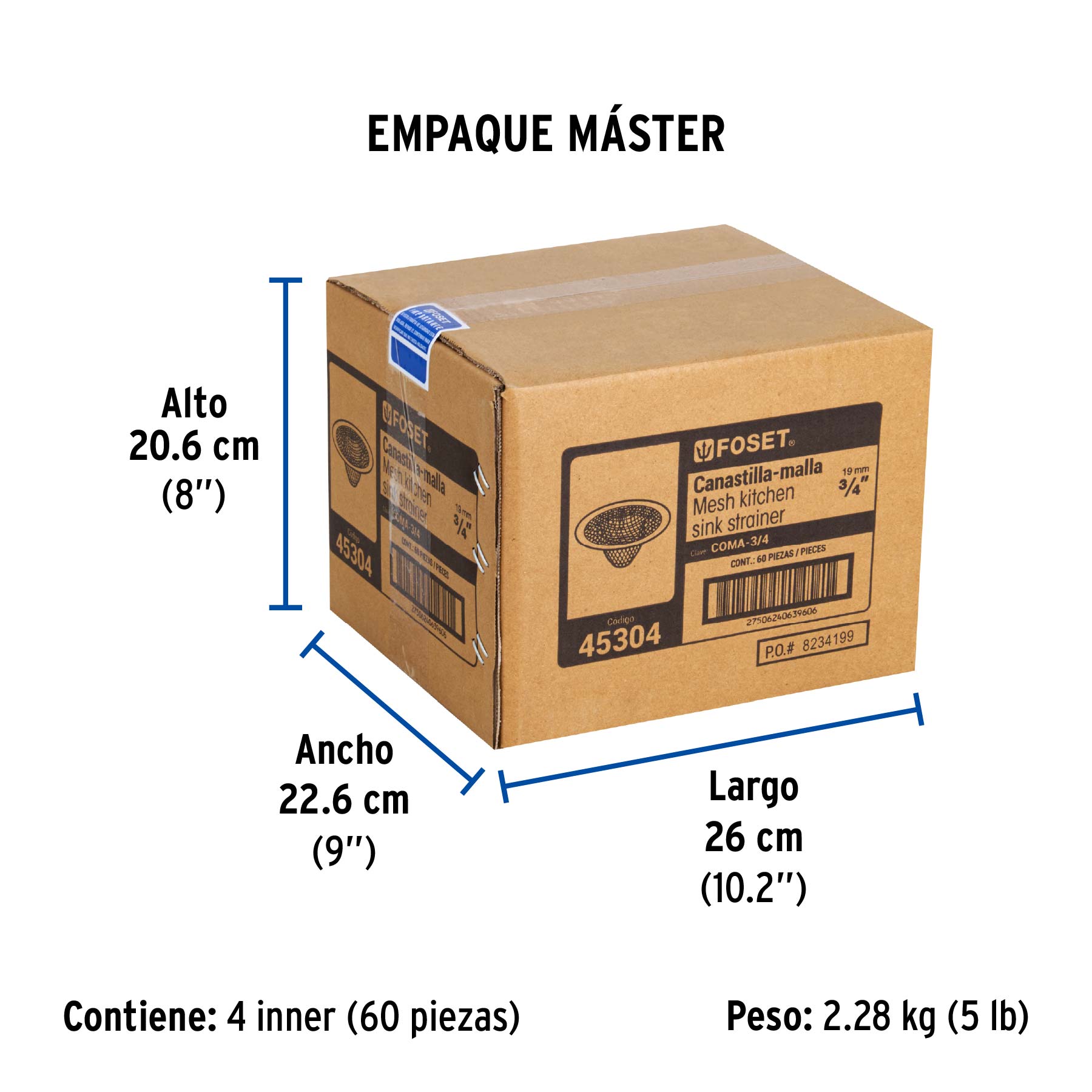 Canastilla malla 3/4" inox para fregadero, FOSET - Empaque