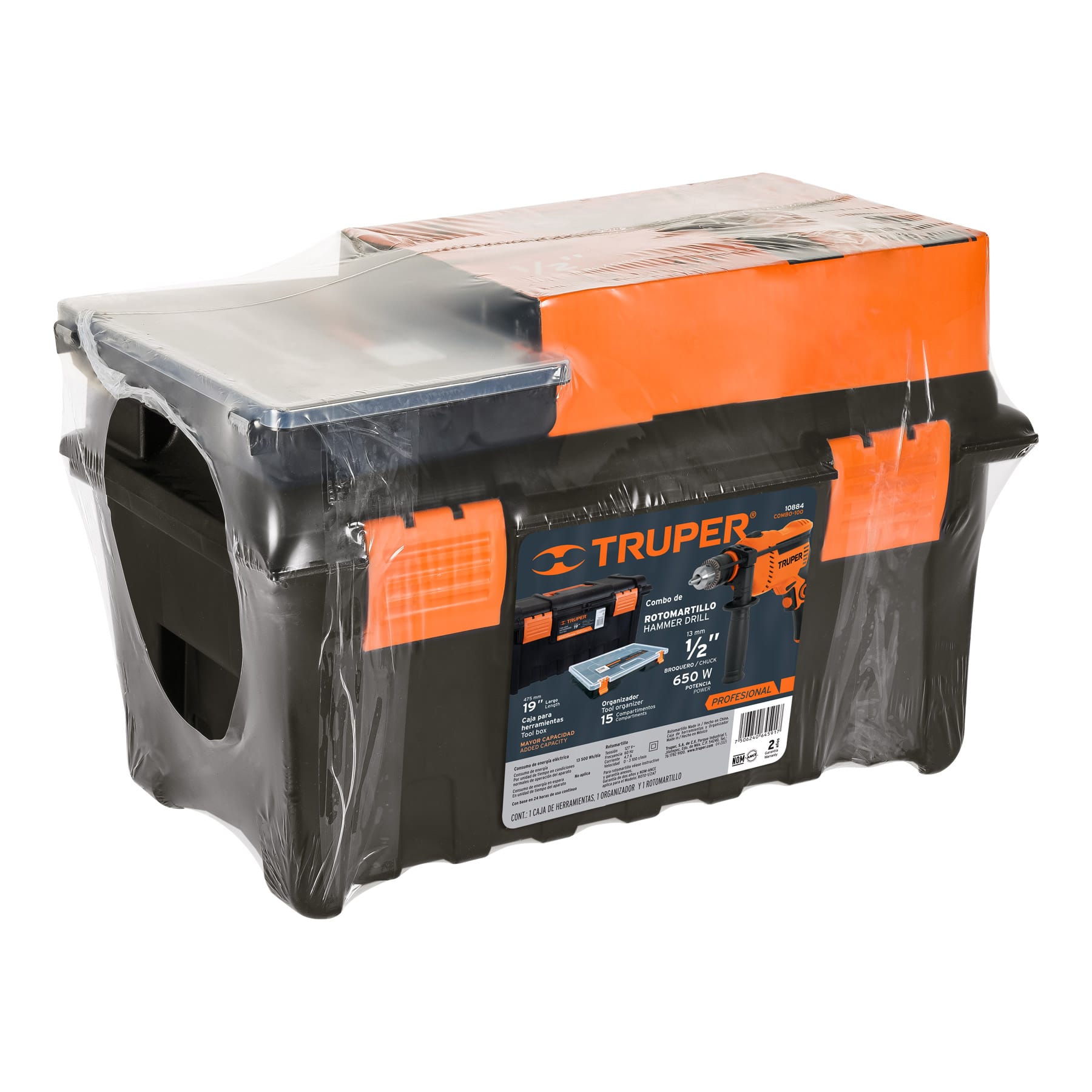 Rotomartillo/destornillador 1/2" 650W,caja herramienta y org
