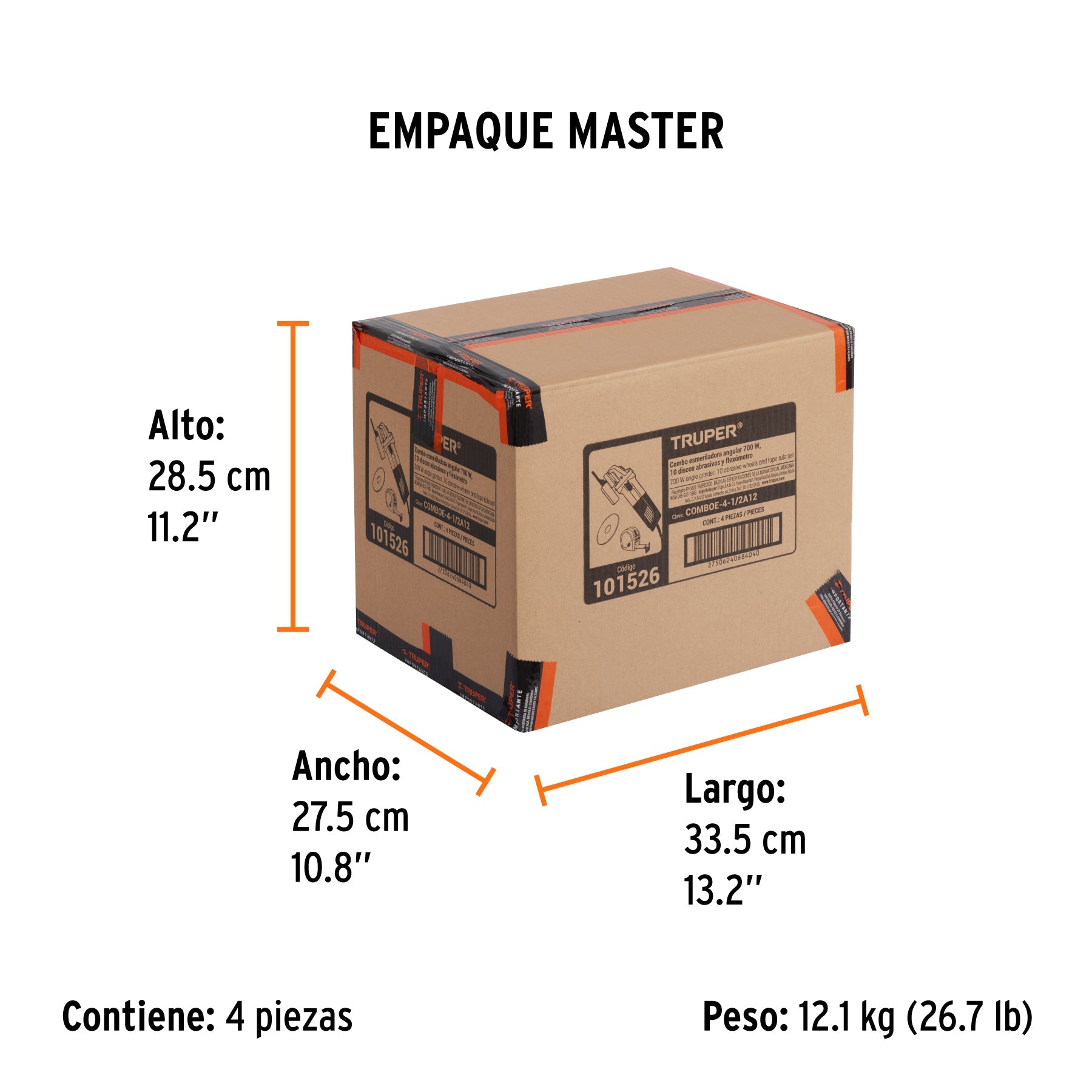 Combo esmeriladora 4-1/2", 700W, discos y flexómetro, PRO - Empaque