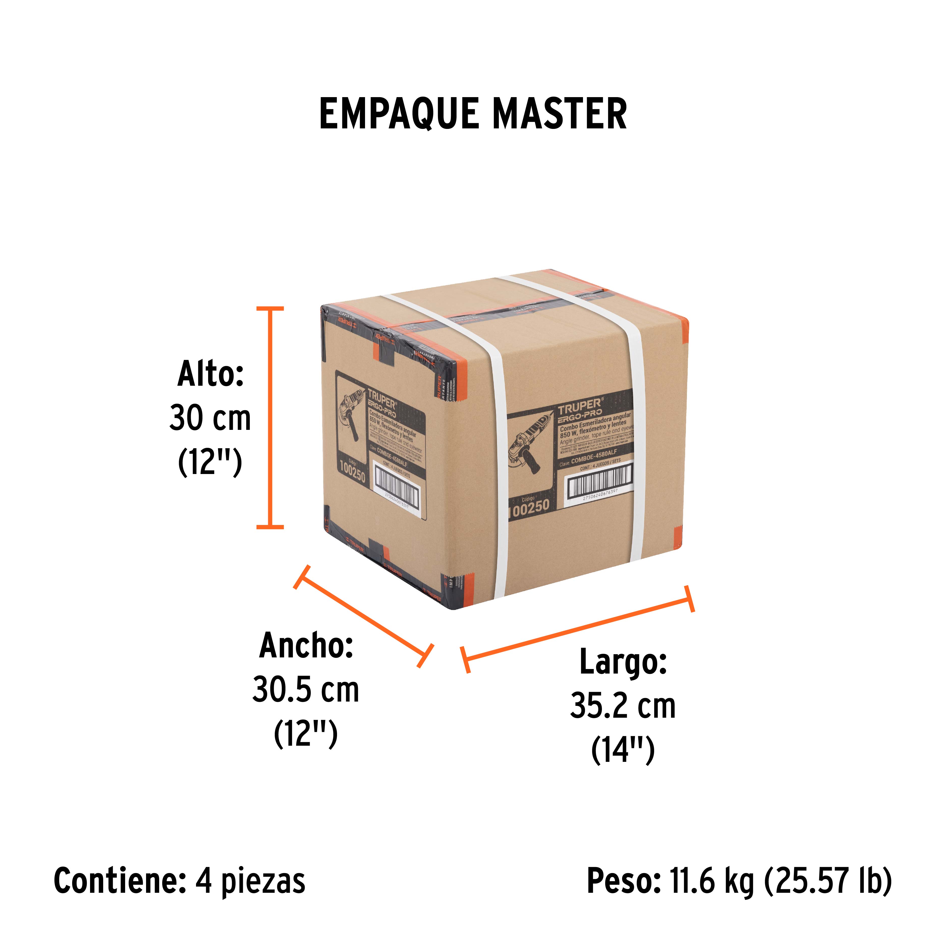 Combo esmeriladora 4-1/2", 850W,lentes y flexómetro,ERGO-PRO - Empaque