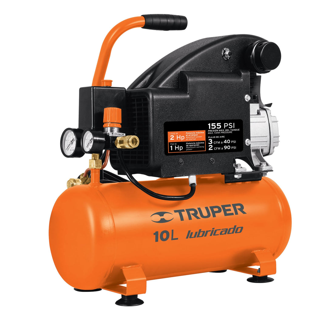 Compresor de aire, lubricado, horizontal 10L 2HP 127V TRUPER