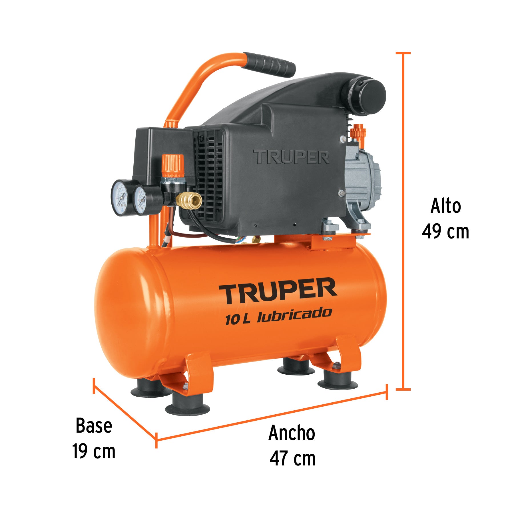 Compresor lubricado, 10L, 2 HP, horizontal, 127V, TRUPER