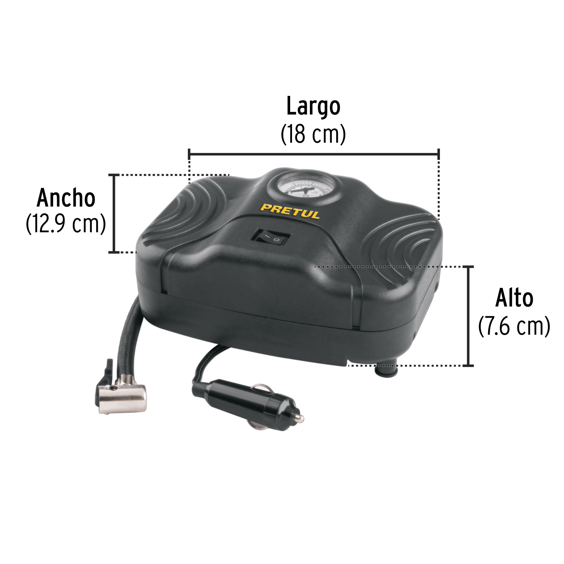 Inflador portátil para auto, 12 V, PRETUL