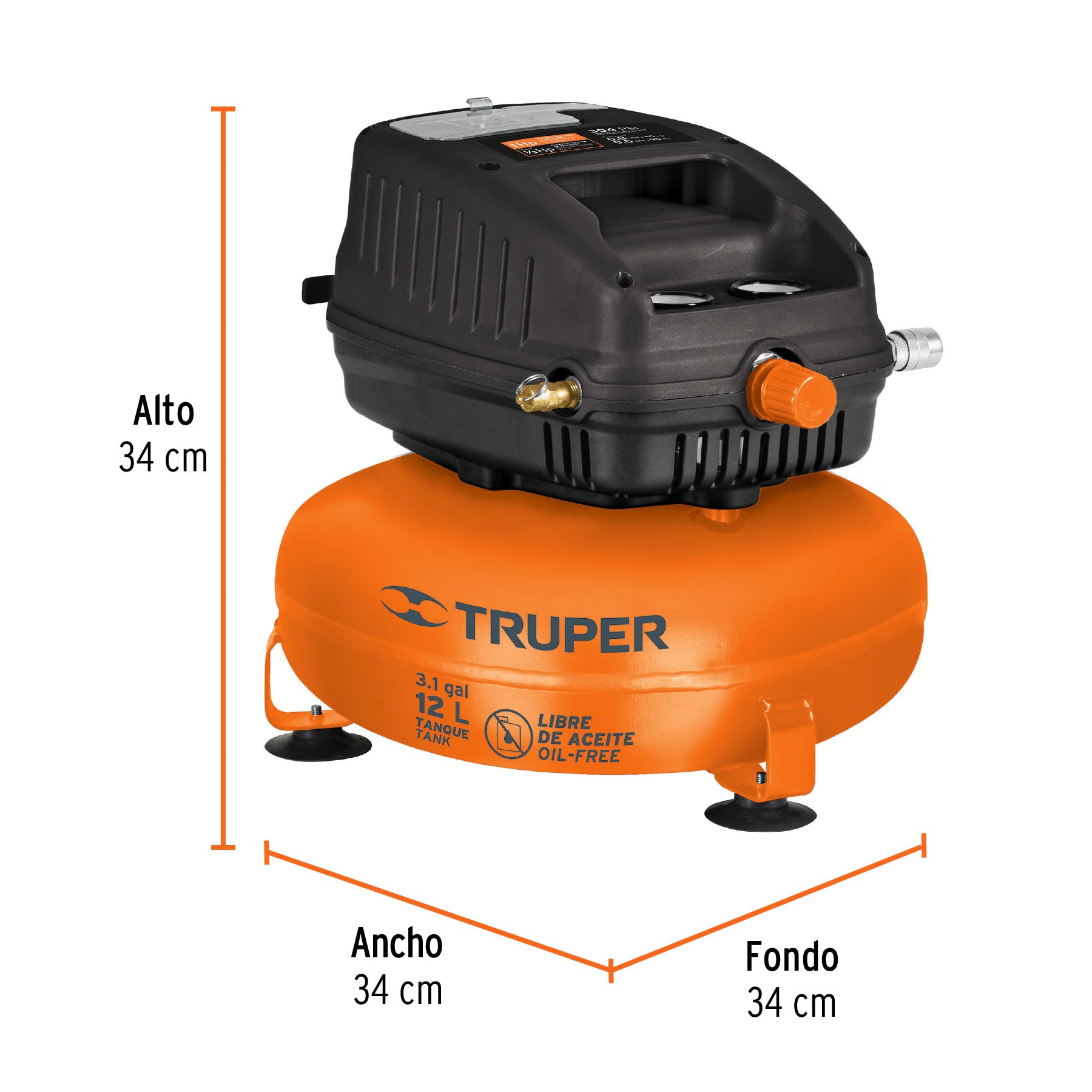 Compresor libre de aceite, 12L, 1HP, 127V, TRUPER
