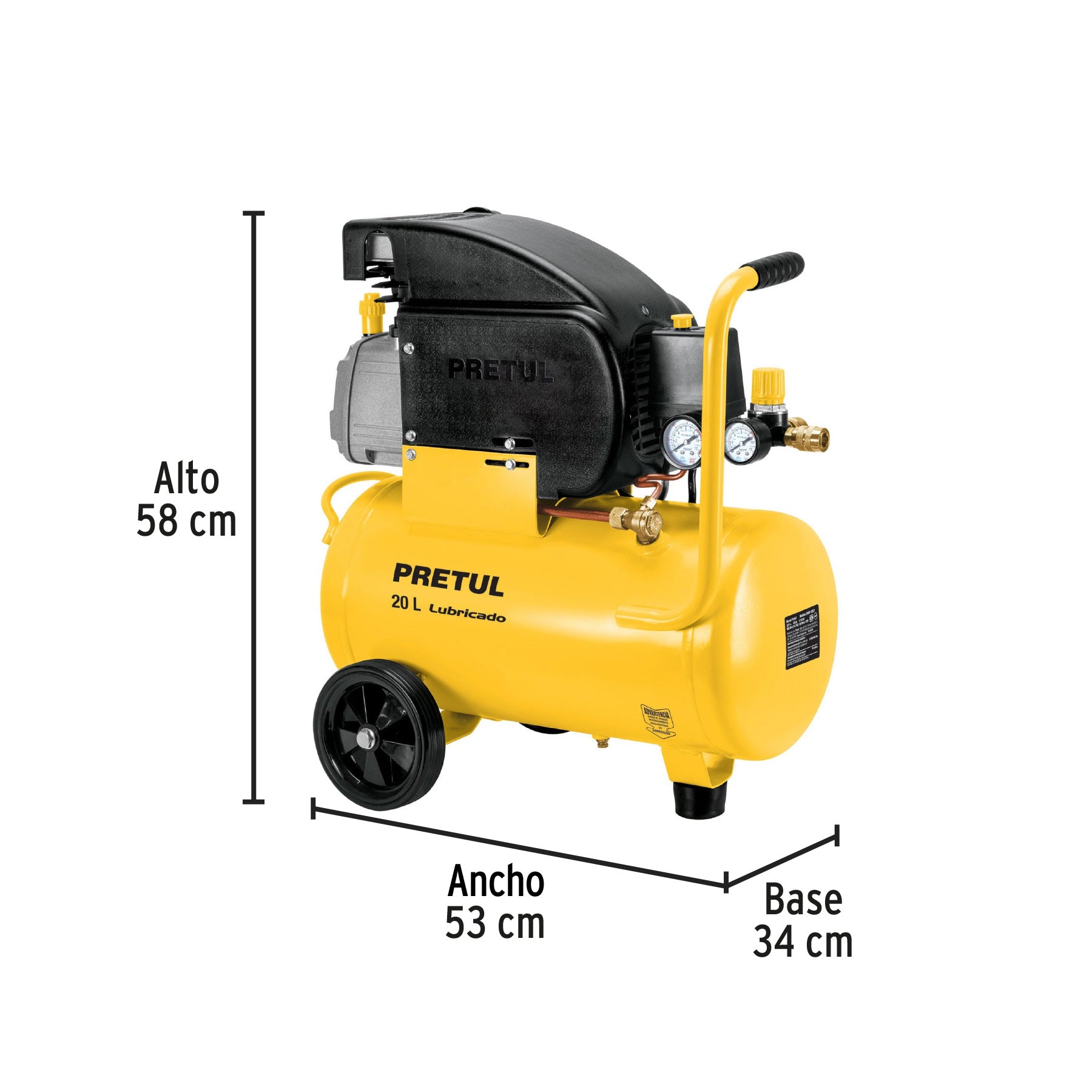 Compresor lubricado, 20L, 2-1/2HP, horizontal, 127V, PRETUL