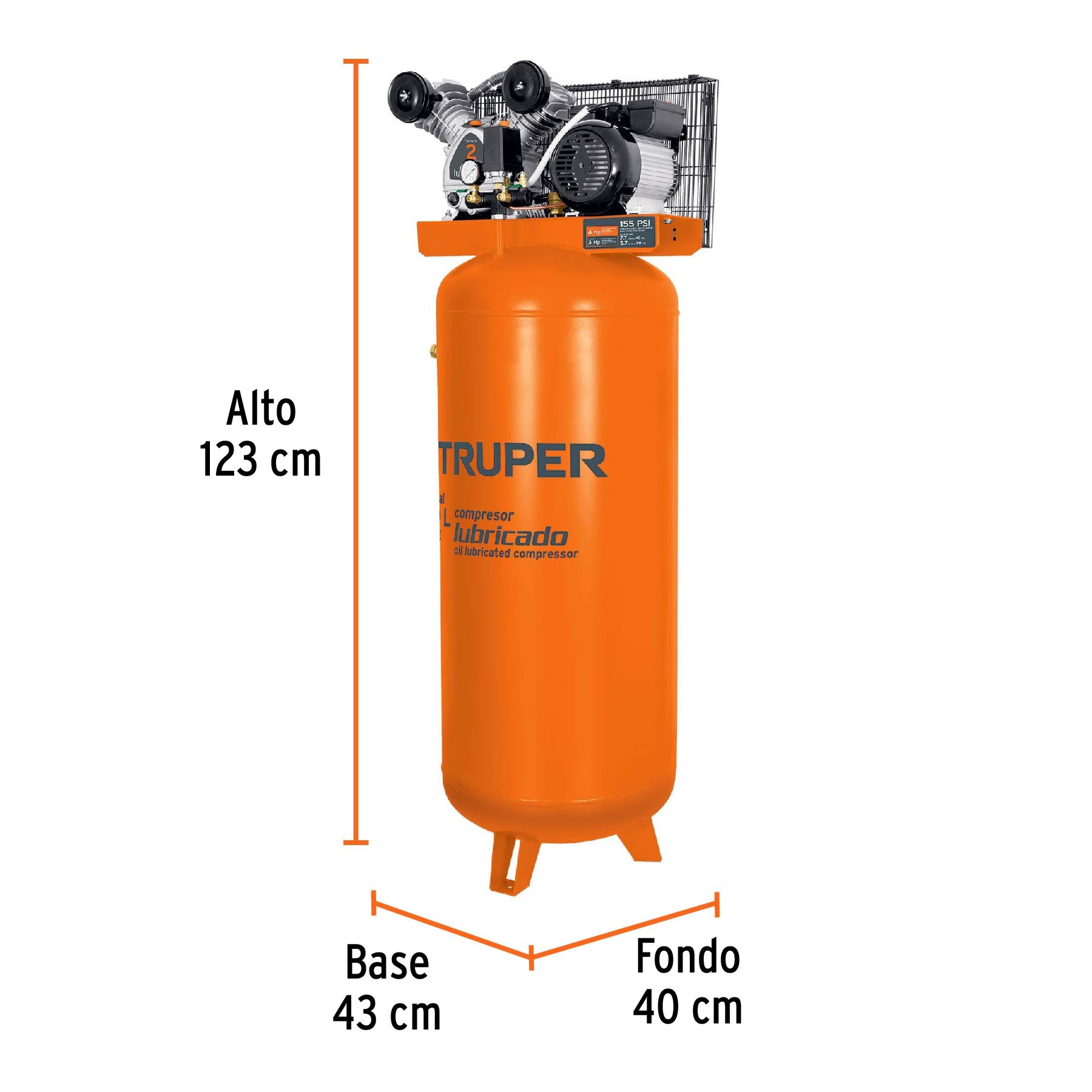 Compresor lubricado, de banda, 240L, 4HP, vert, 220V, TRUPER