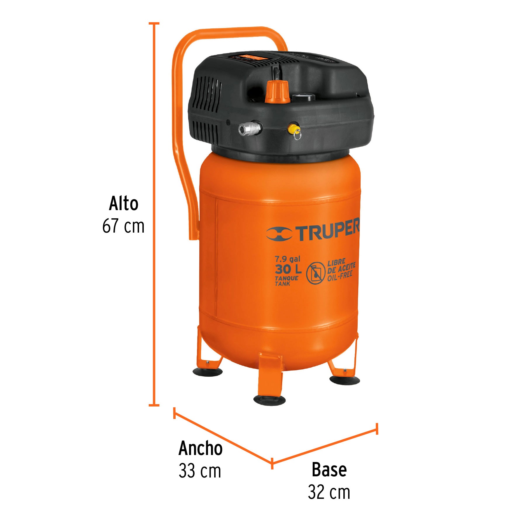 Compresor libre de aceite, 30L, 3HP, vertical, 127V, TRUPER