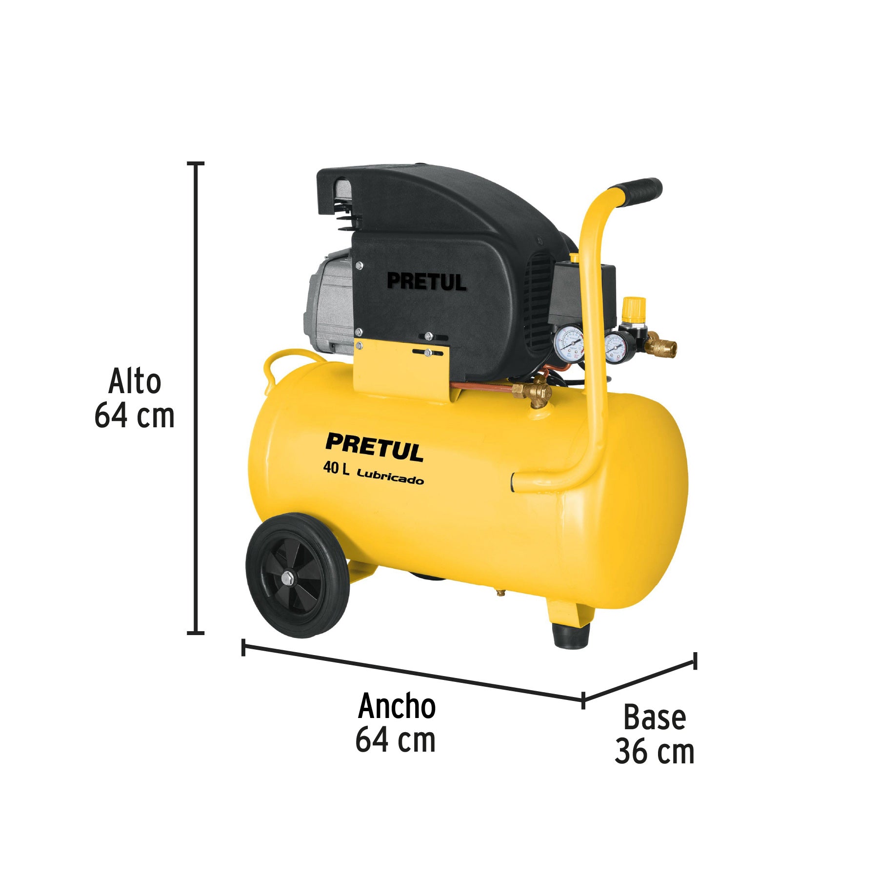 Compresor lubricado, 40L, 3HP, horizontal, 127V, PRETUL