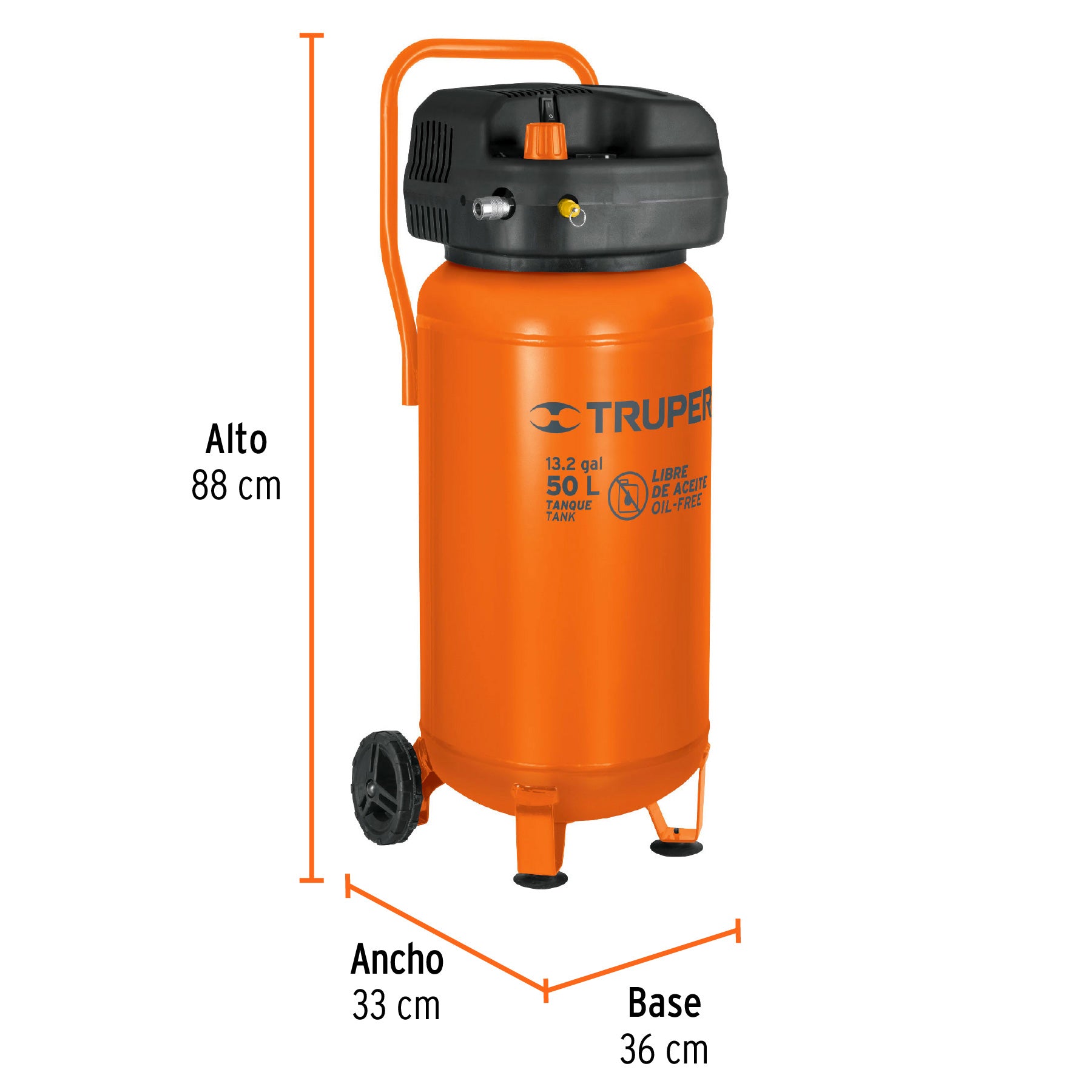 Compresor libre de aceite, 50L, 3HP, vertical, 127V, TRUPER