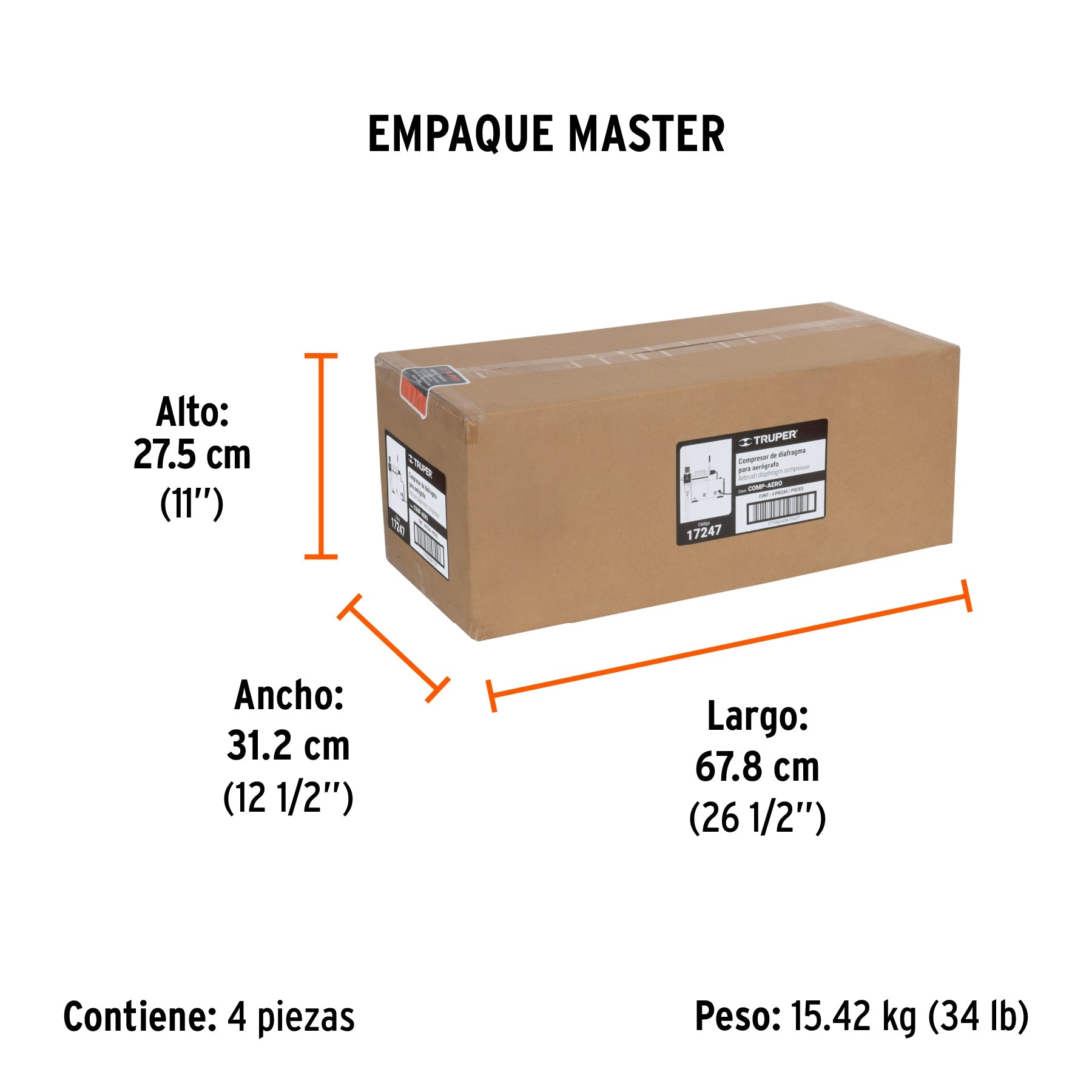 Compresor libre de aceite, para aerografo,1/5HP,127V, TRUPER - Empaque
