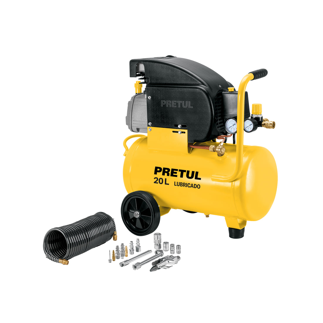 Kit Compresor lub, 20L, manguera y accesorios, 127V, PRETUL