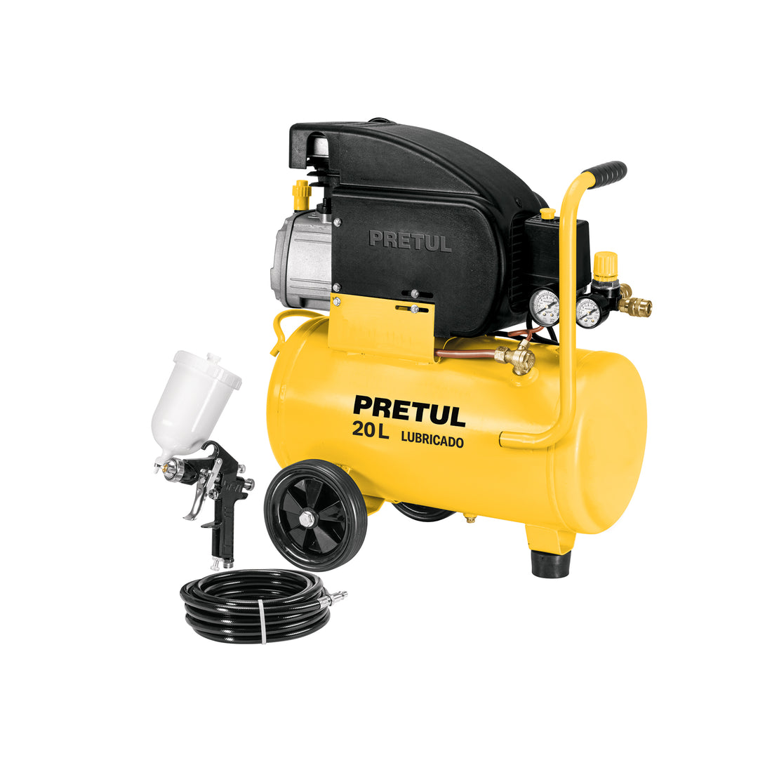 Kit Compresor lub, 20L, manguera y pistola grav,127V, PRETUL