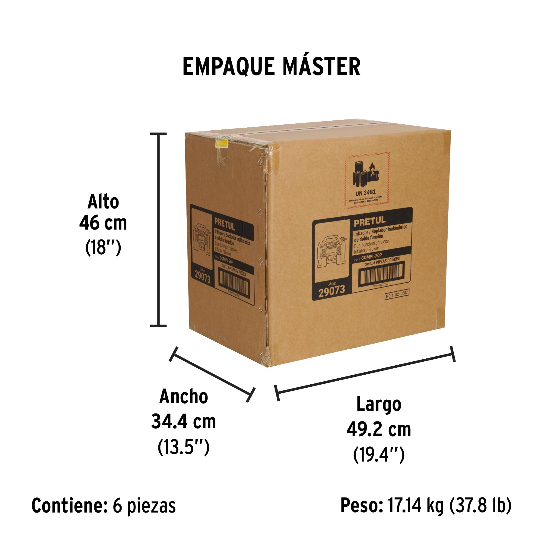 Inflador/soplador para auto, 20V, 1 batería 2Ah, PRETUL - Empaque