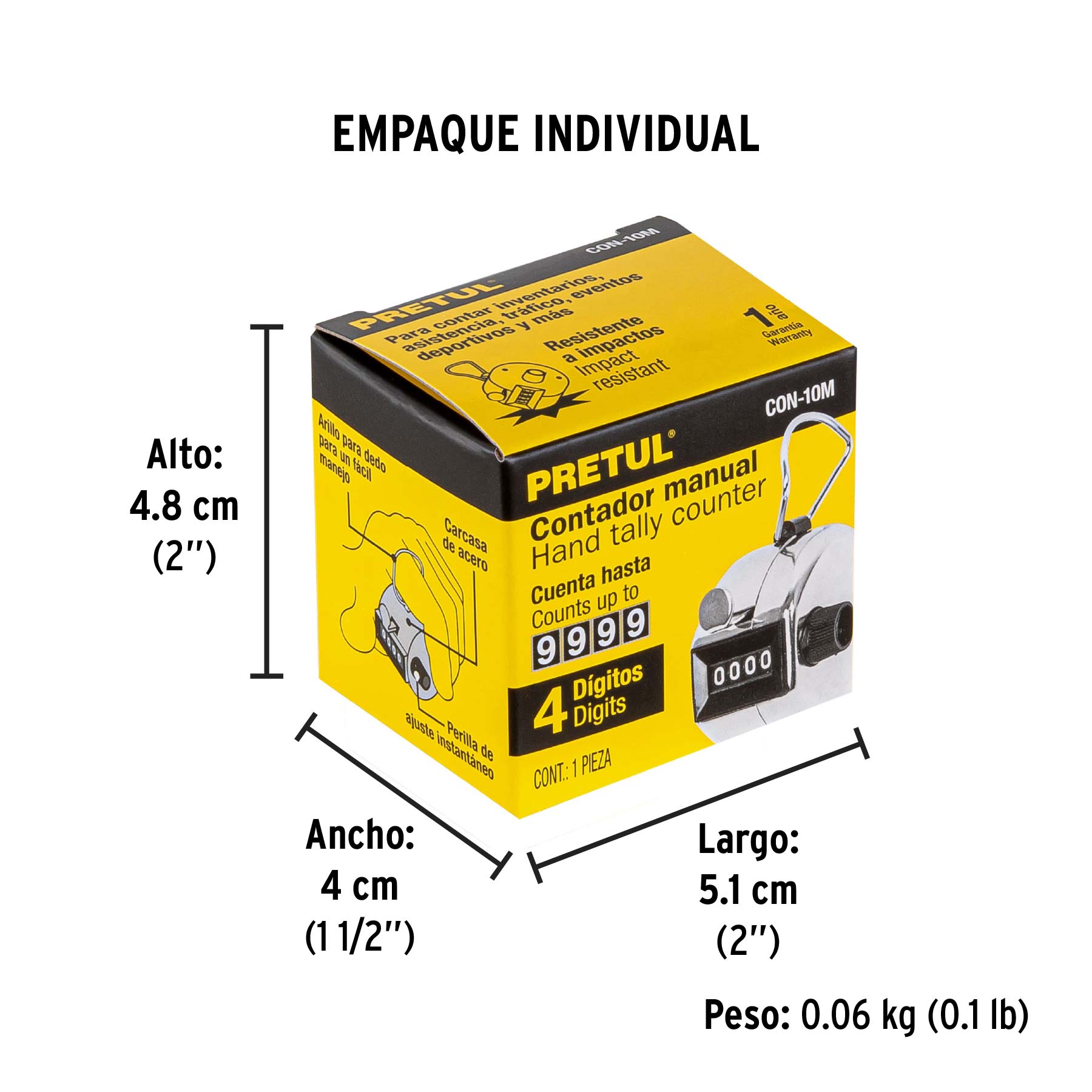 Contador manual de 4 dígitos, PRETUL - Empaque