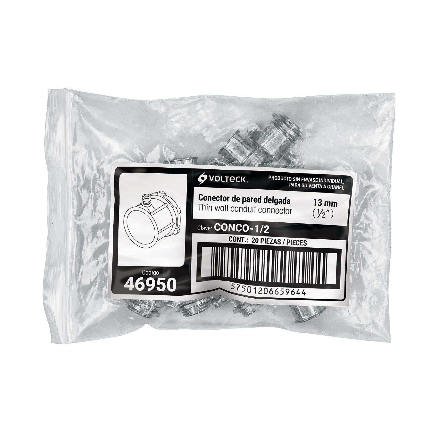 Conector conduit 1/2", VOLTECK