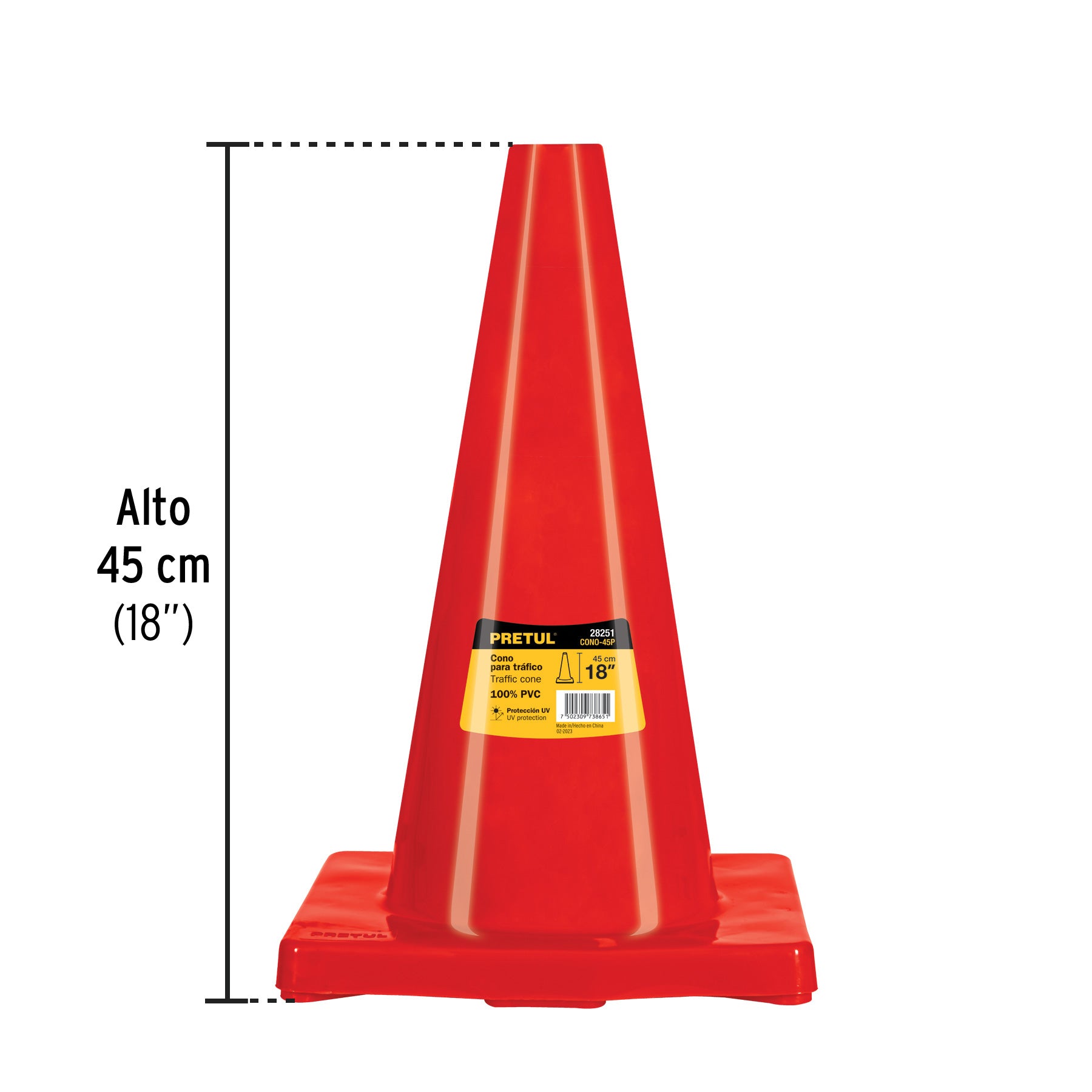 Cono de precaución de 45 cm de PVC, PRETUL