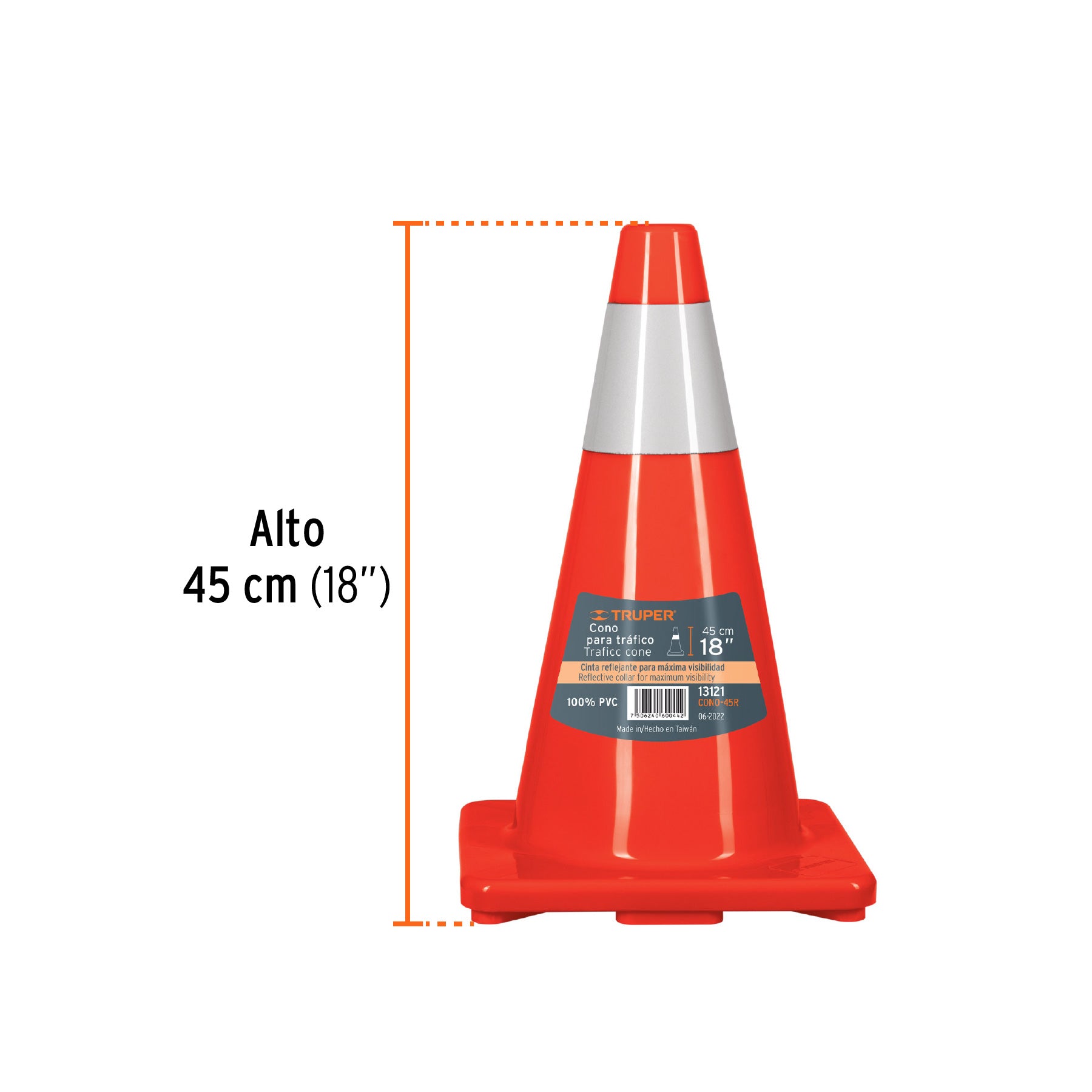 Cono de precaución de 45 cm de PVC con reflejante, TRUPER