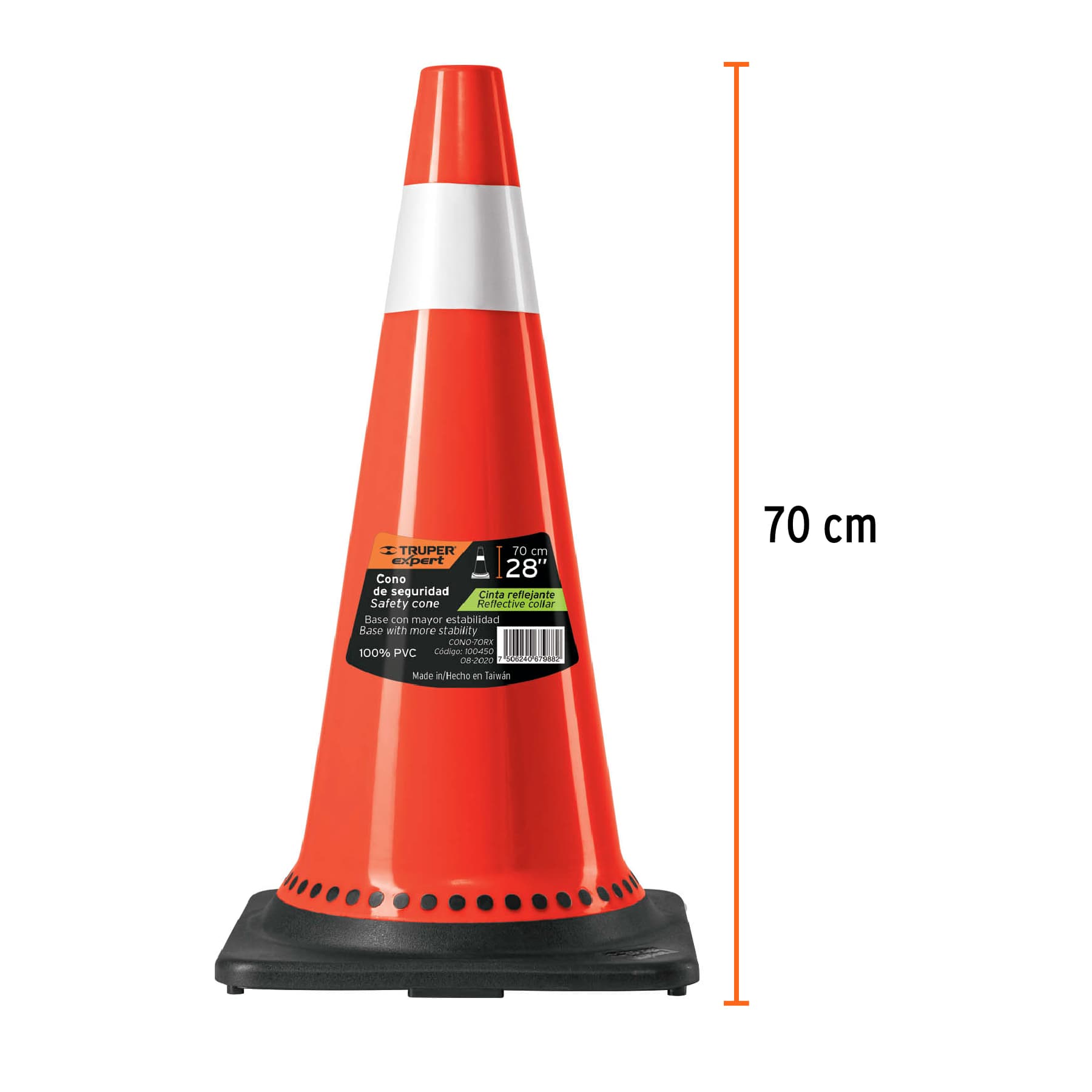 Cono de precaución de 70 cm de PVC con reflejante, EXPERT