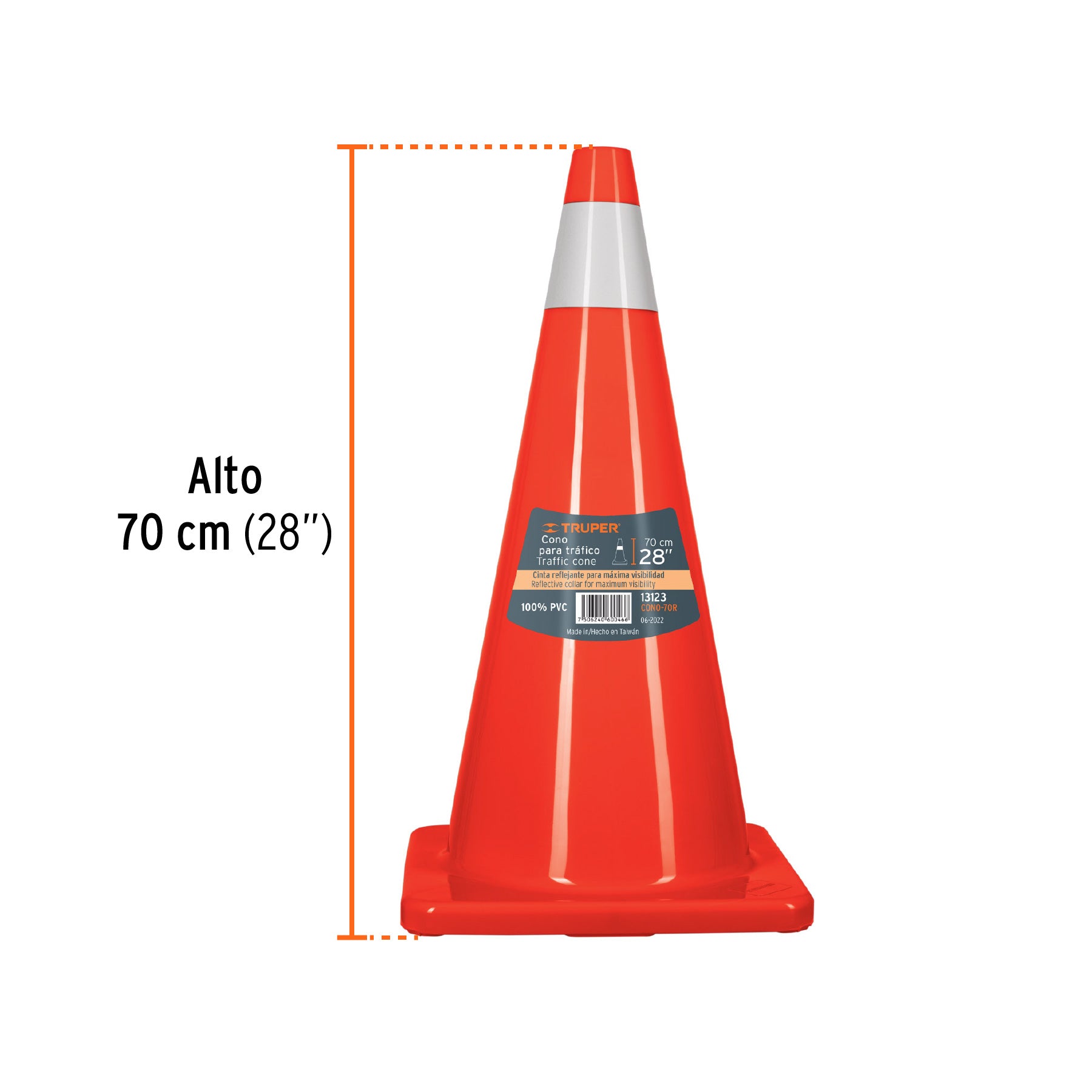 Cono de precaución de 70 cm de PVC con reflejante, TRUPER