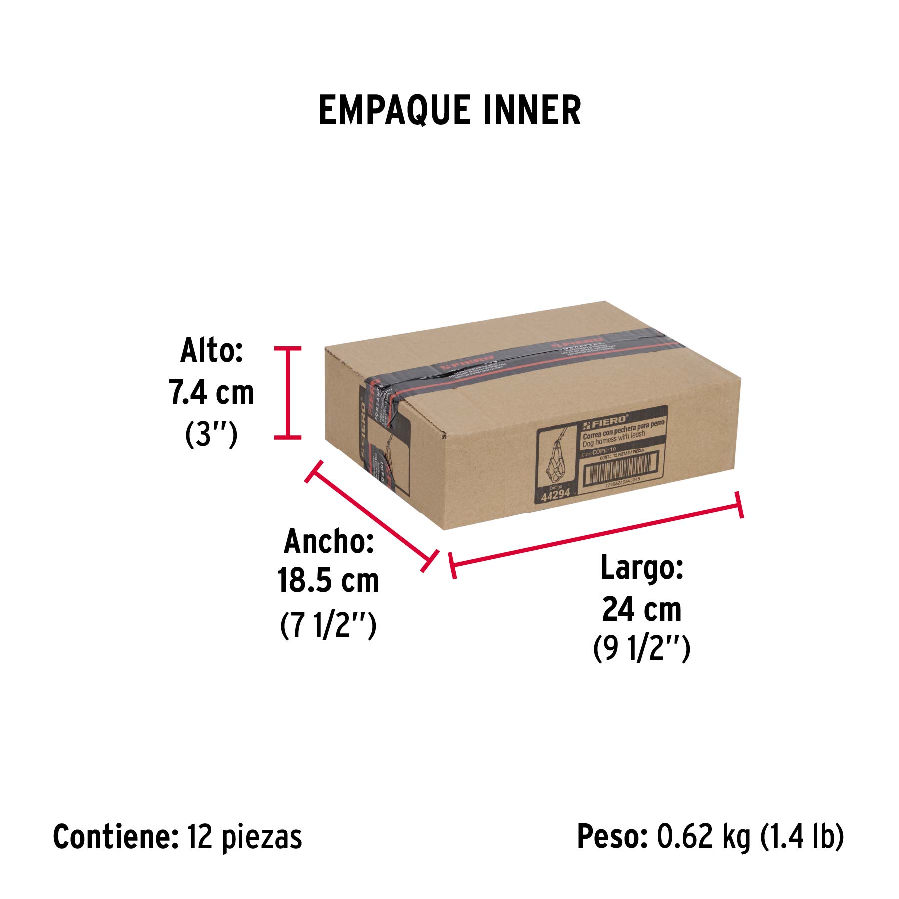 Correa con pechera para perro, 1 cm ancho, FIERO - Empaque