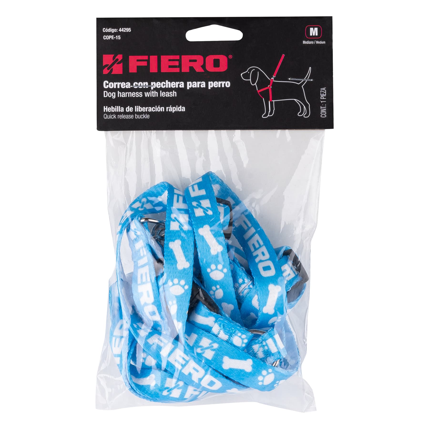 Correa con pechera para perro, 1.5 cm ancho, FIERO