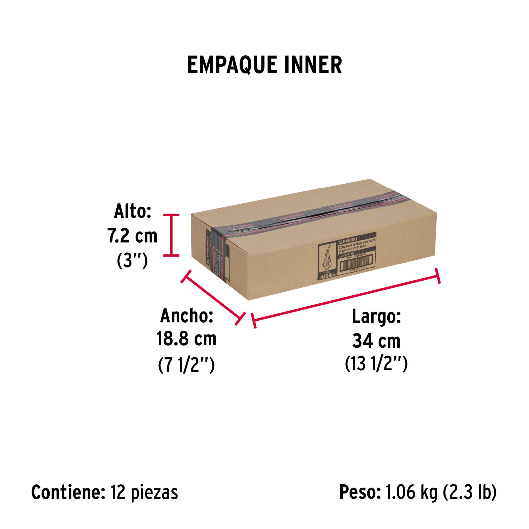 Correa con pechera para perro, 1.5 cm ancho, FIERO - Empaque