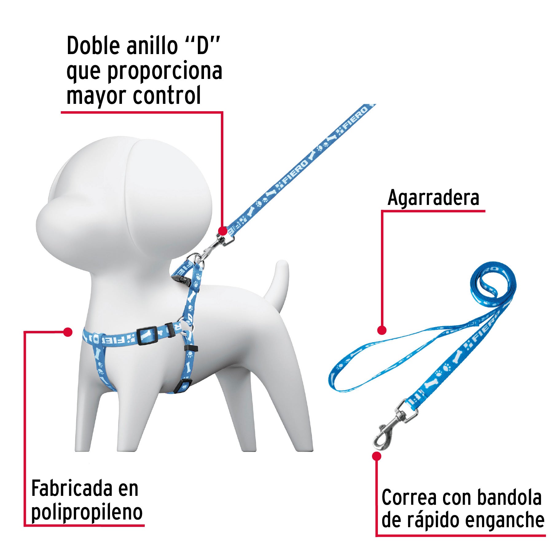 Correa con pechera para perro, 1.5 cm ancho, FIERO