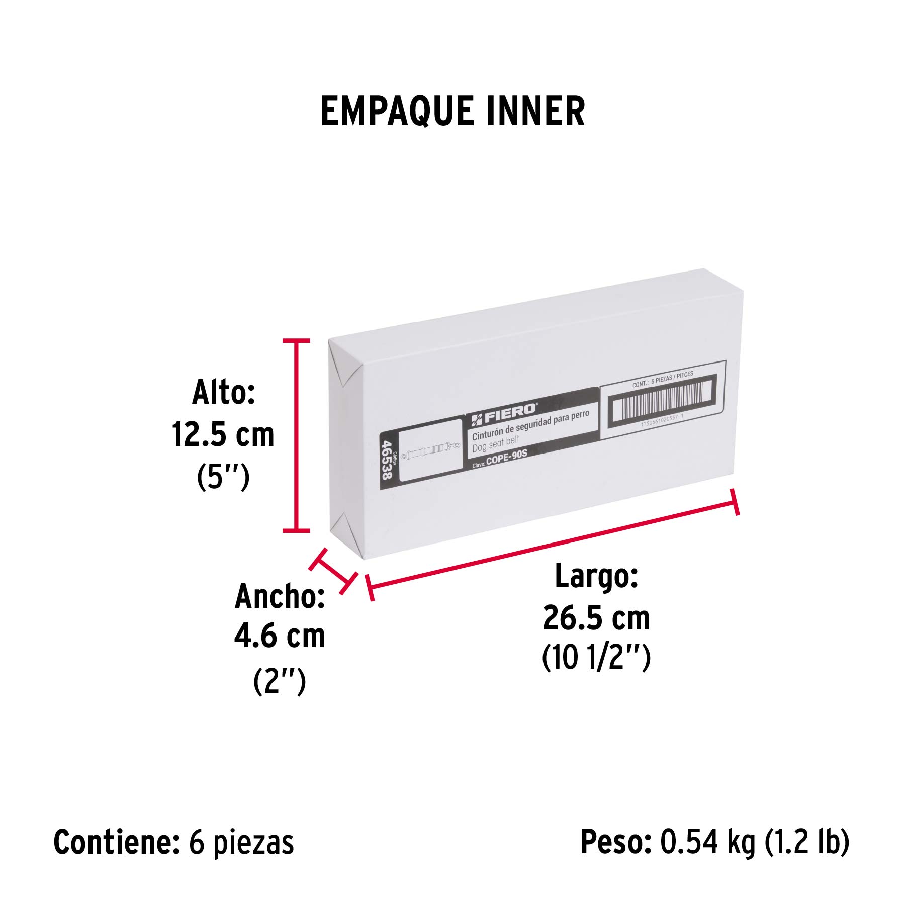 Correa de perro para cinturón de seguridad 90cm, FIERO - Empaque