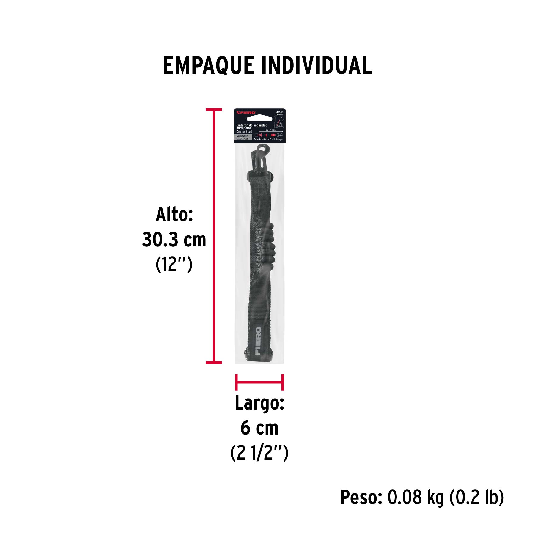 Correa de perro para cinturón de seguridad 90cm, FIERO - Empaque