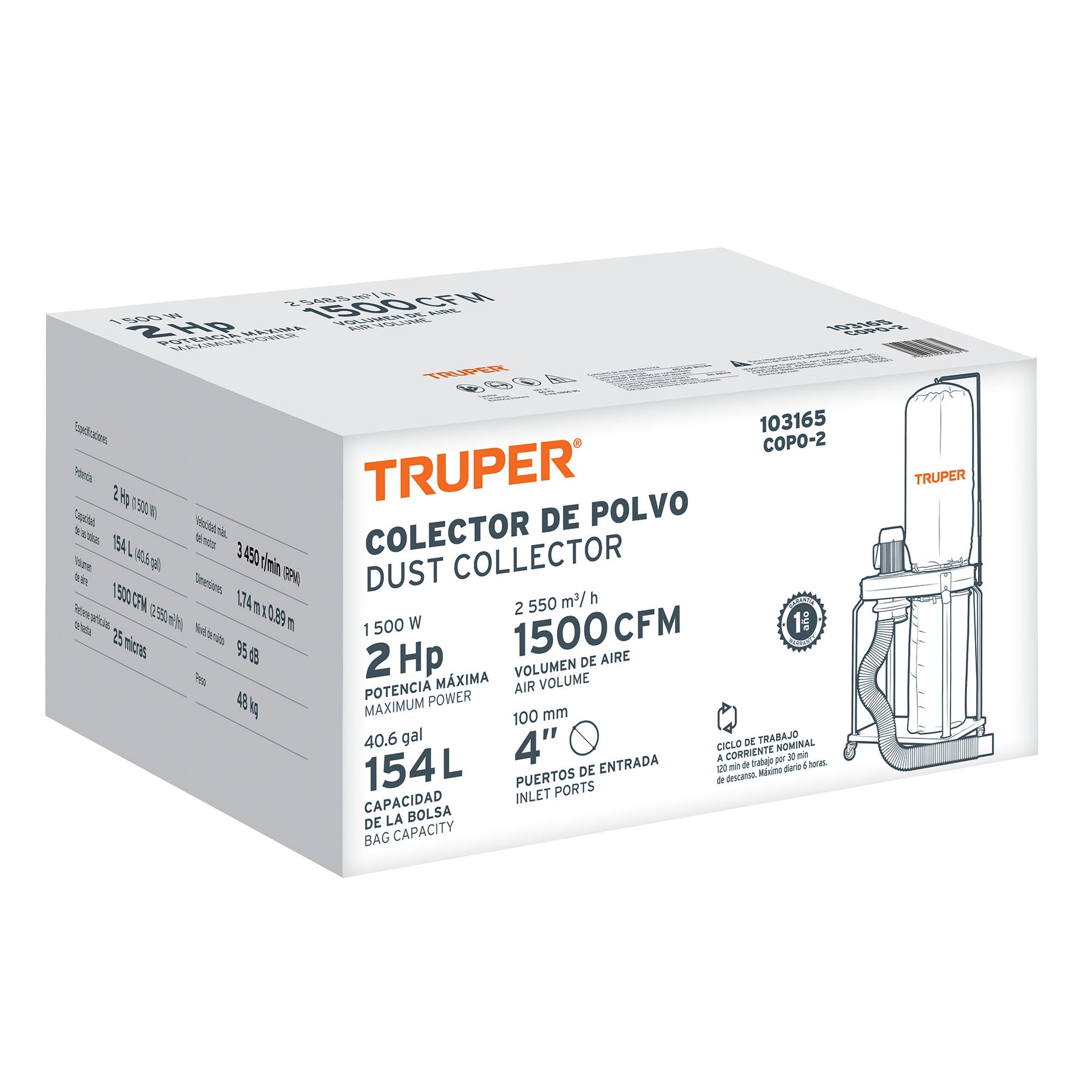 Colector de polvo 2 HP, TRUPER