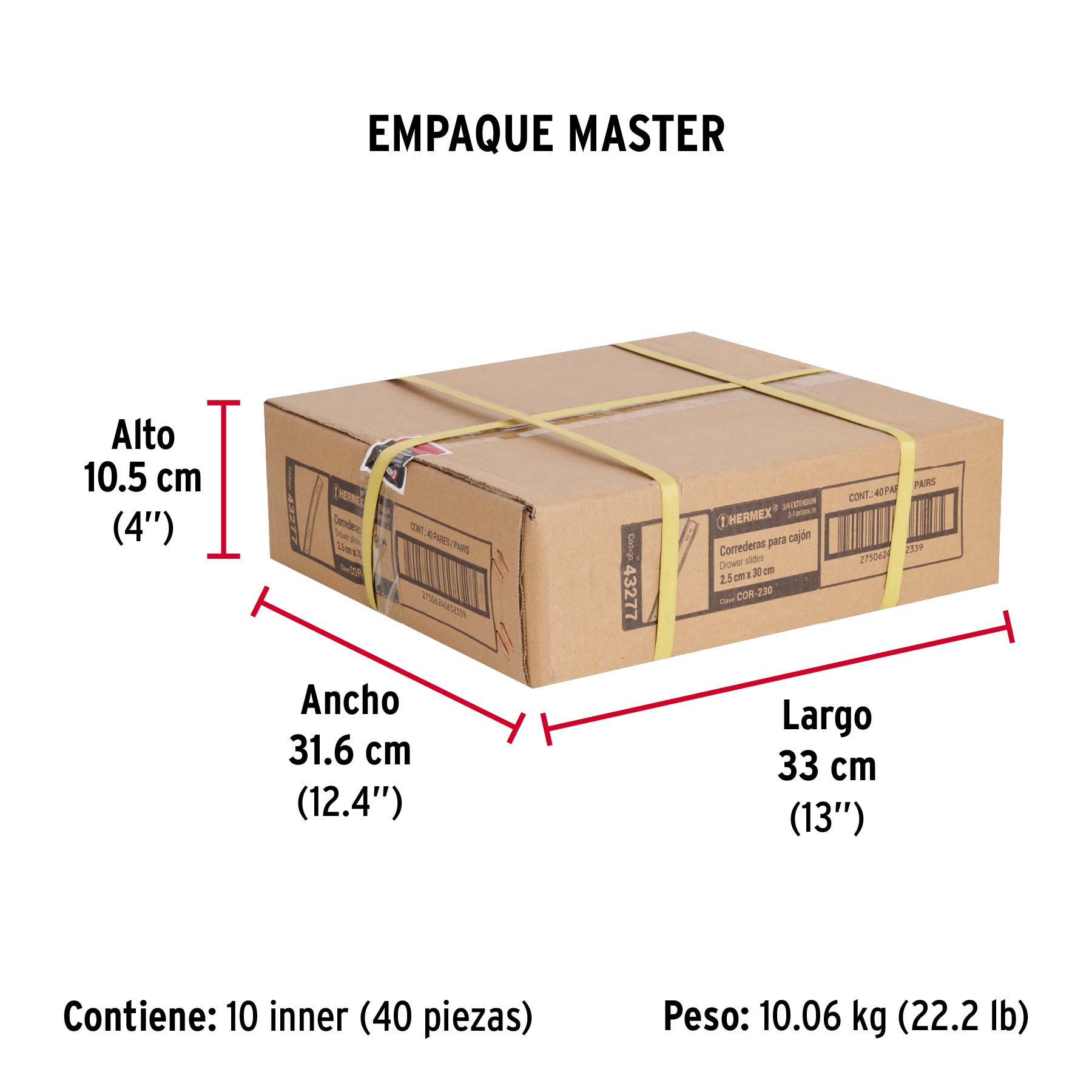 Bolsa con 2 correderas extensión 30 cm p/cajón, ancho 2.5 cm - Empaque