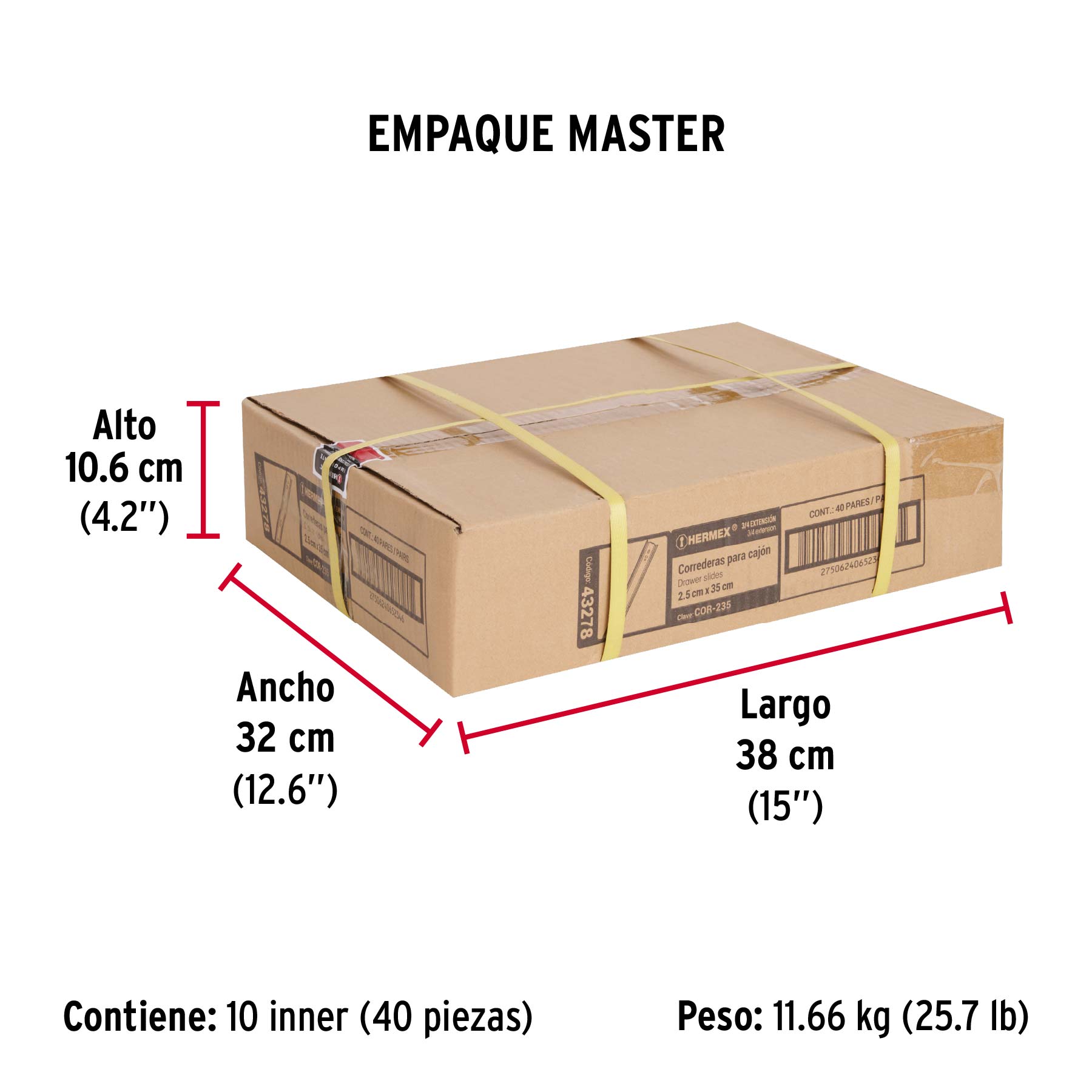 Bolsa con 2 correderas extensión 35 cm p/cajón, ancho 2.5 cm - Empaque