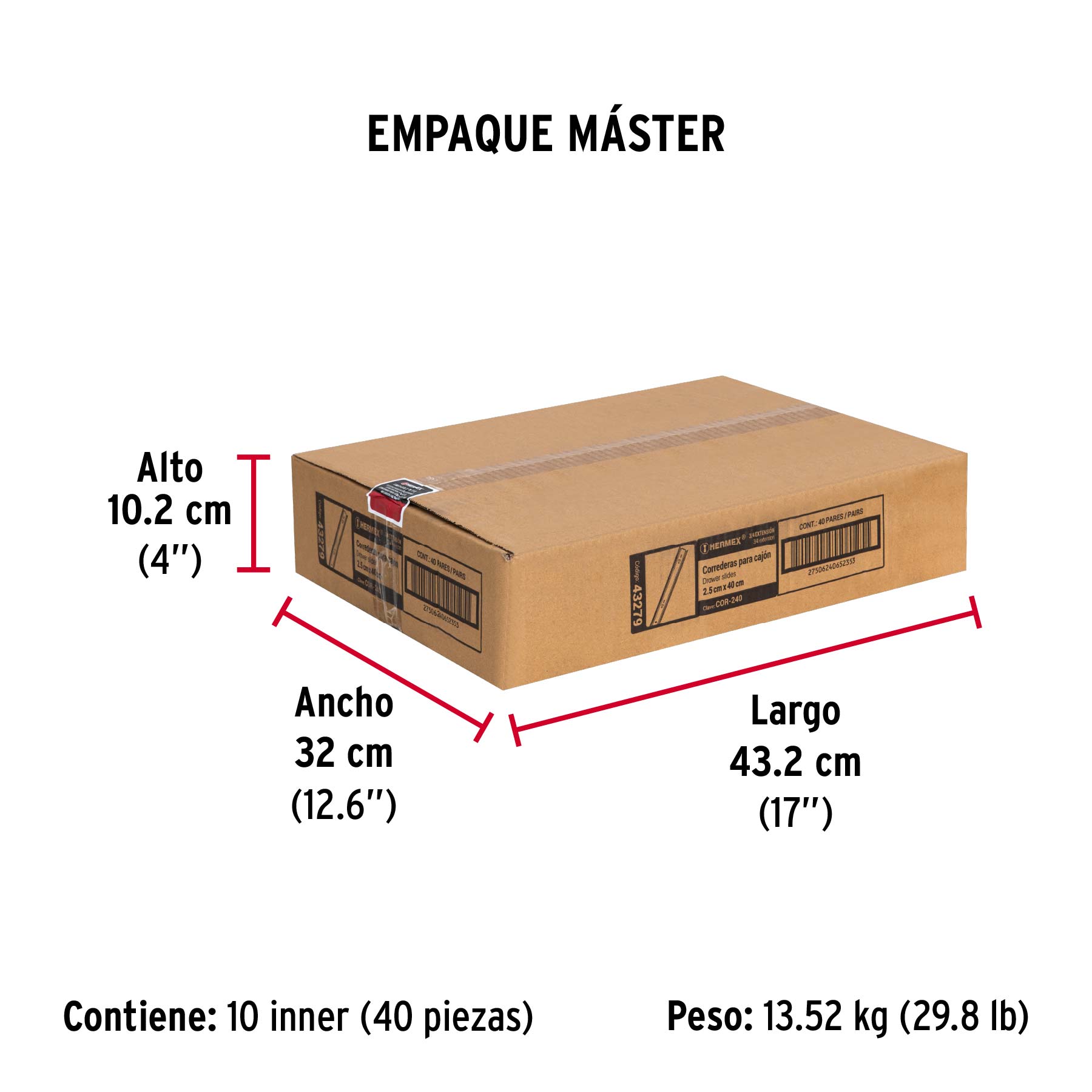 Bolsa con 2 correderas extensión 40 cm p/cajón, ancho 2.5 cm - Empaque