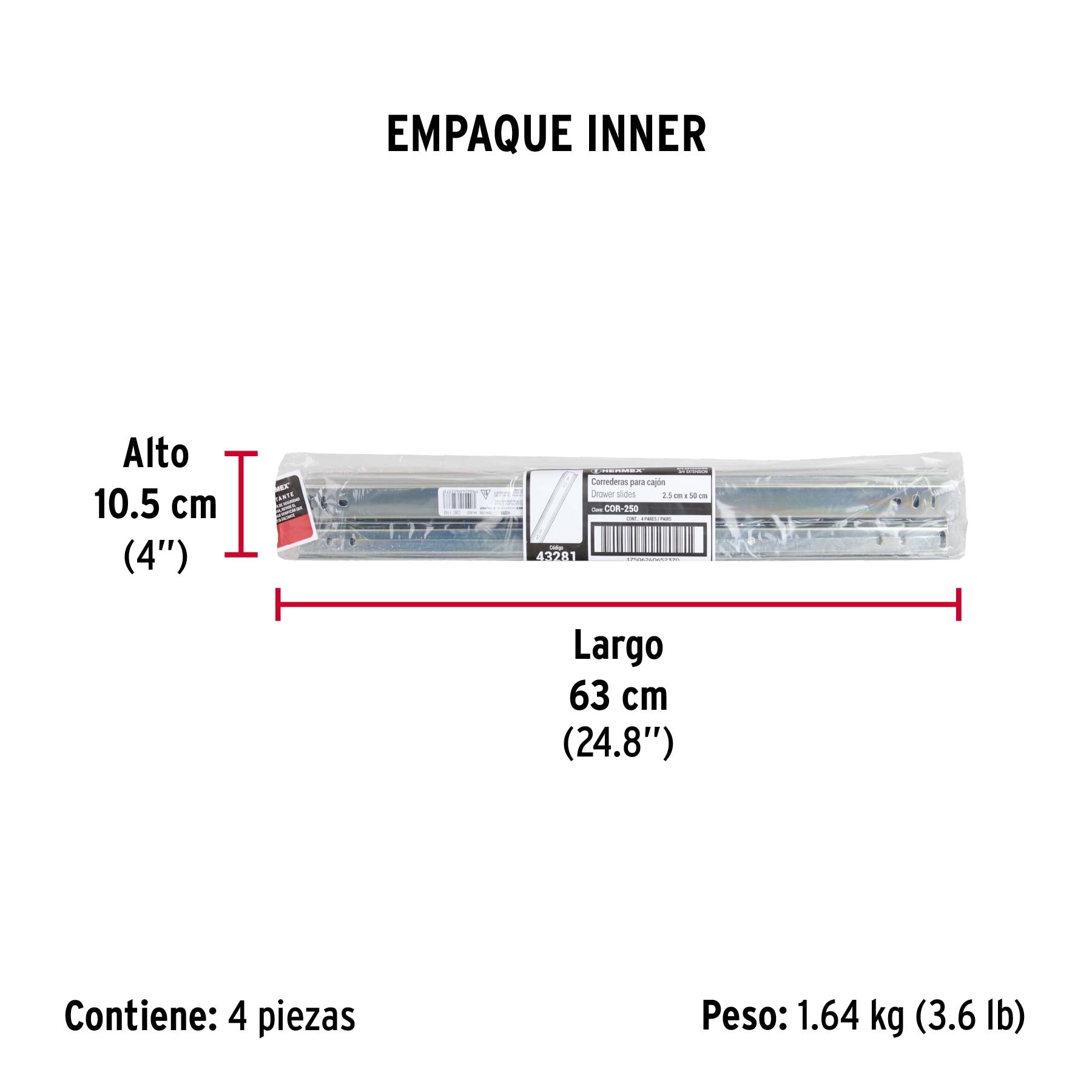 Bolsa con 2 correderas extensión 50 cm p/cajón, ancho 2.5 cm - Empaque