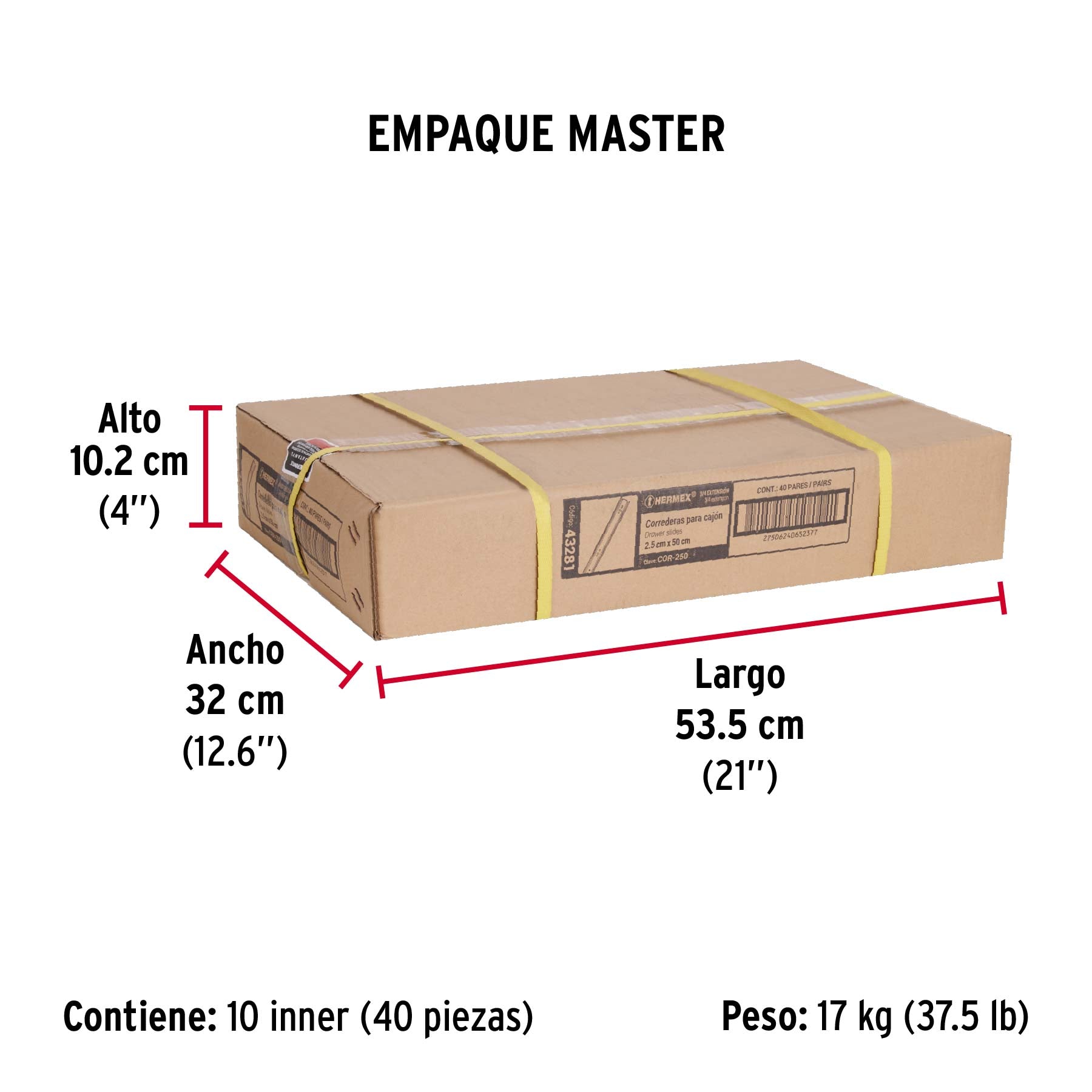 Bolsa con 2 correderas extensión 50 cm p/cajón, ancho 2.5 cm - Empaque