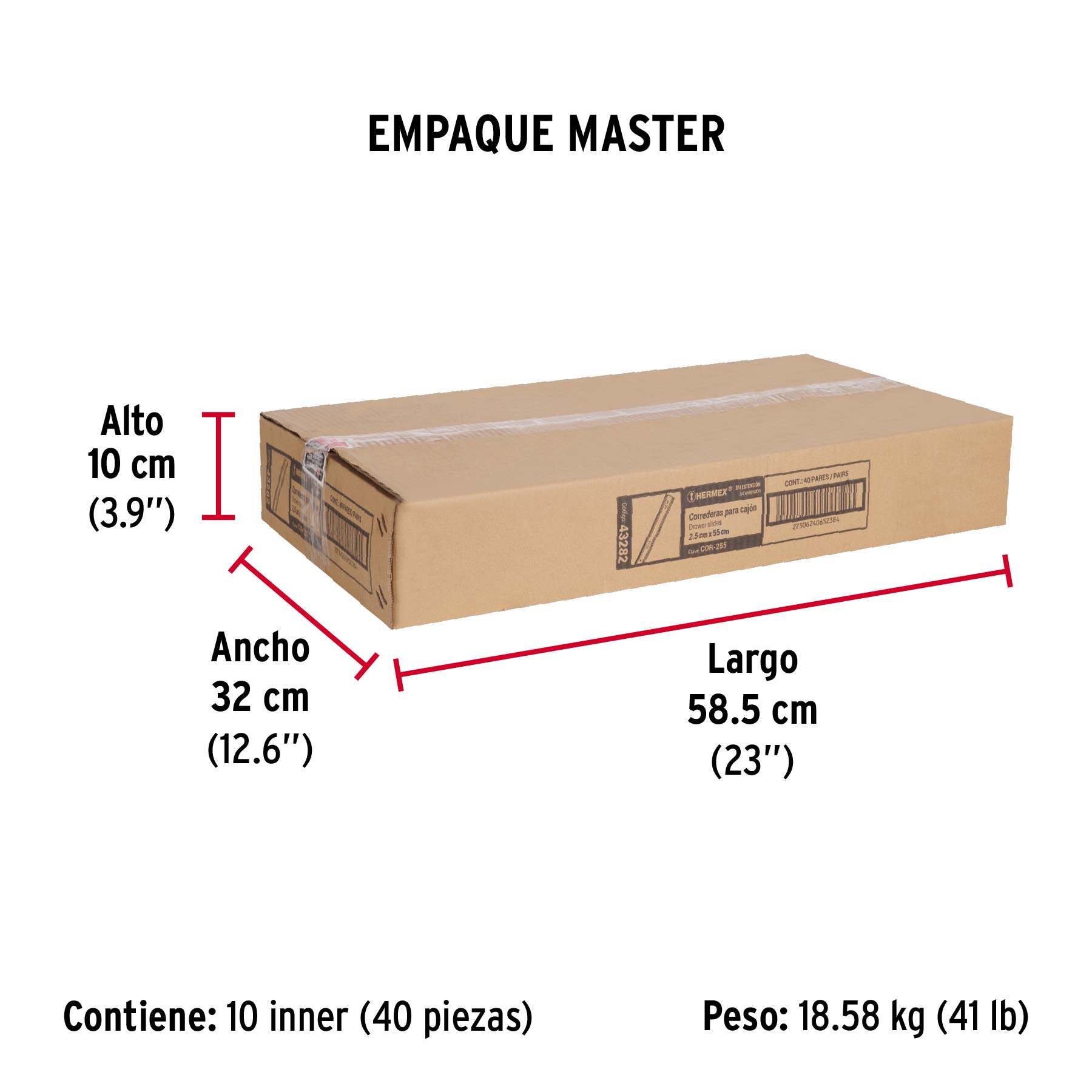 Bolsa con 2 correderas extensión 55 cm p/cajón, ancho 2.5 cm - Empaque