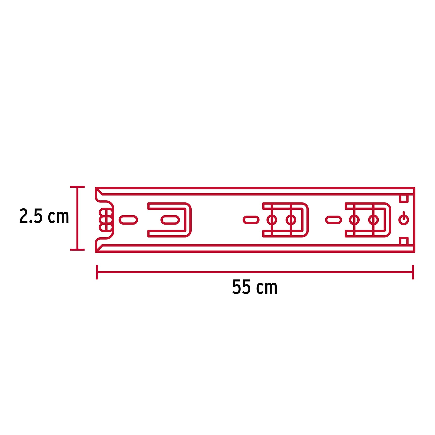Bolsa con 2 correderas extensión 55 cm p/cajón, ancho 2.5 cm