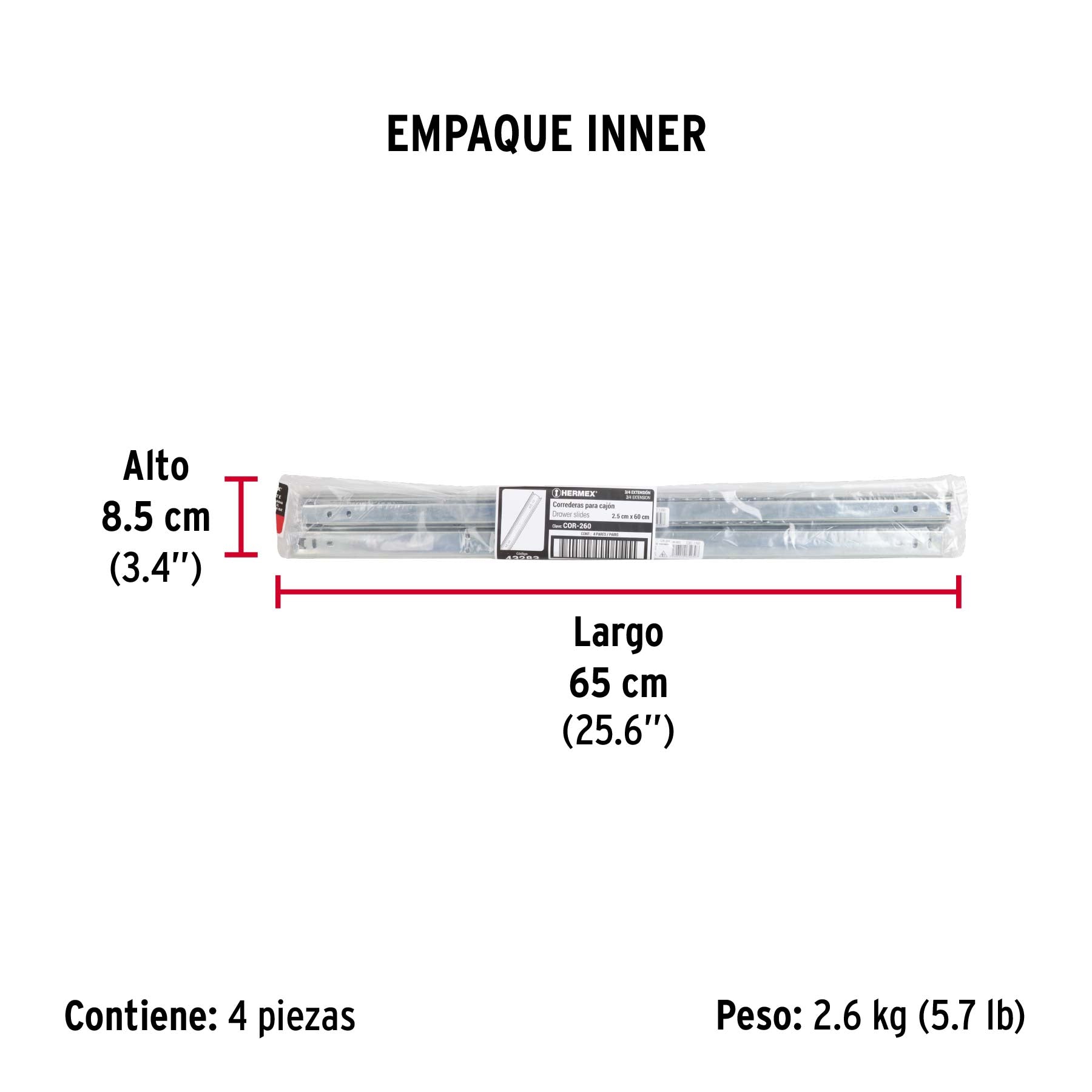 Bolsa con 2 correderas extensión 60 cm p/cajón, ancho 2.5 cm - Empaque