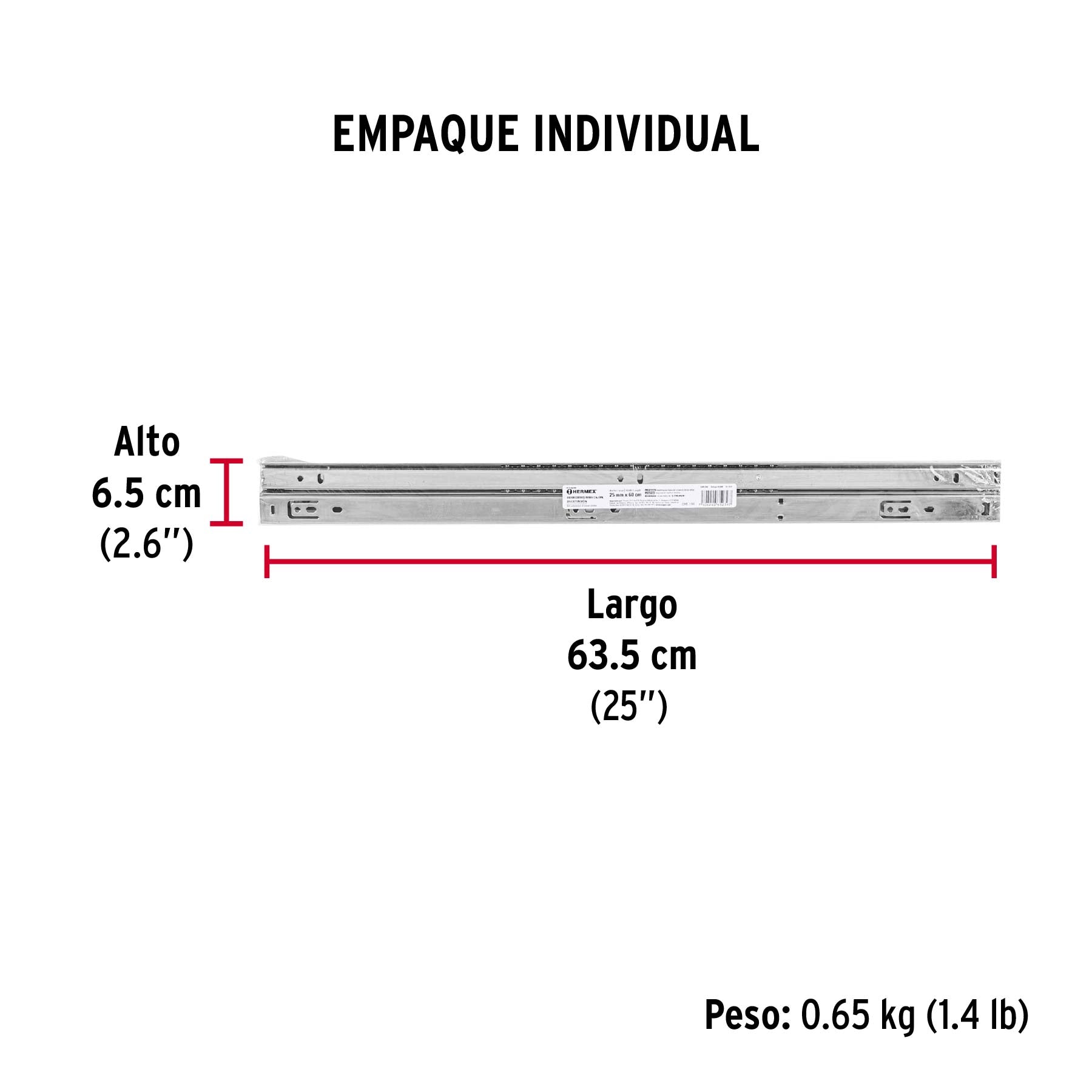 Bolsa con 2 correderas extensión 60 cm p/cajón, ancho 2.5 cm - Empaque