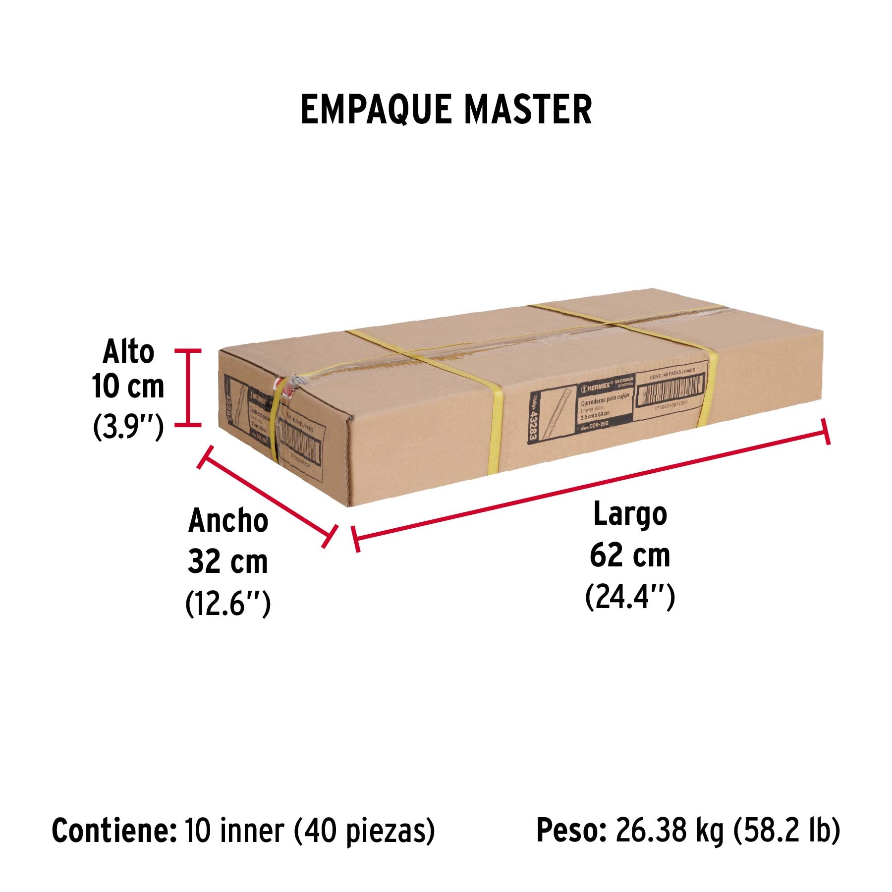 Bolsa con 2 correderas extensión 60 cm p/cajón, ancho 2.5 cm - Empaque