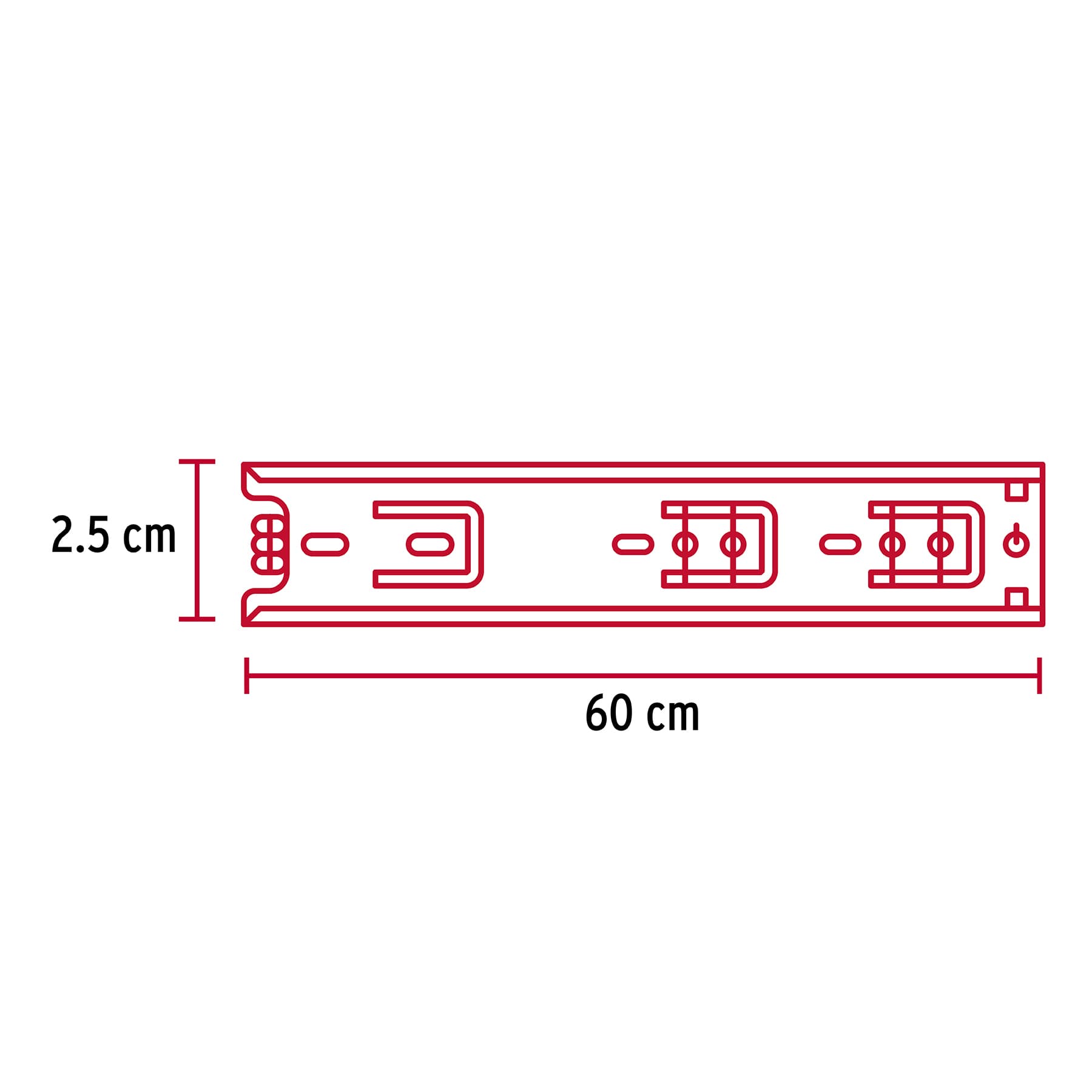 Bolsa con 2 correderas extensión 60 cm p/cajón, ancho 2.5 cm