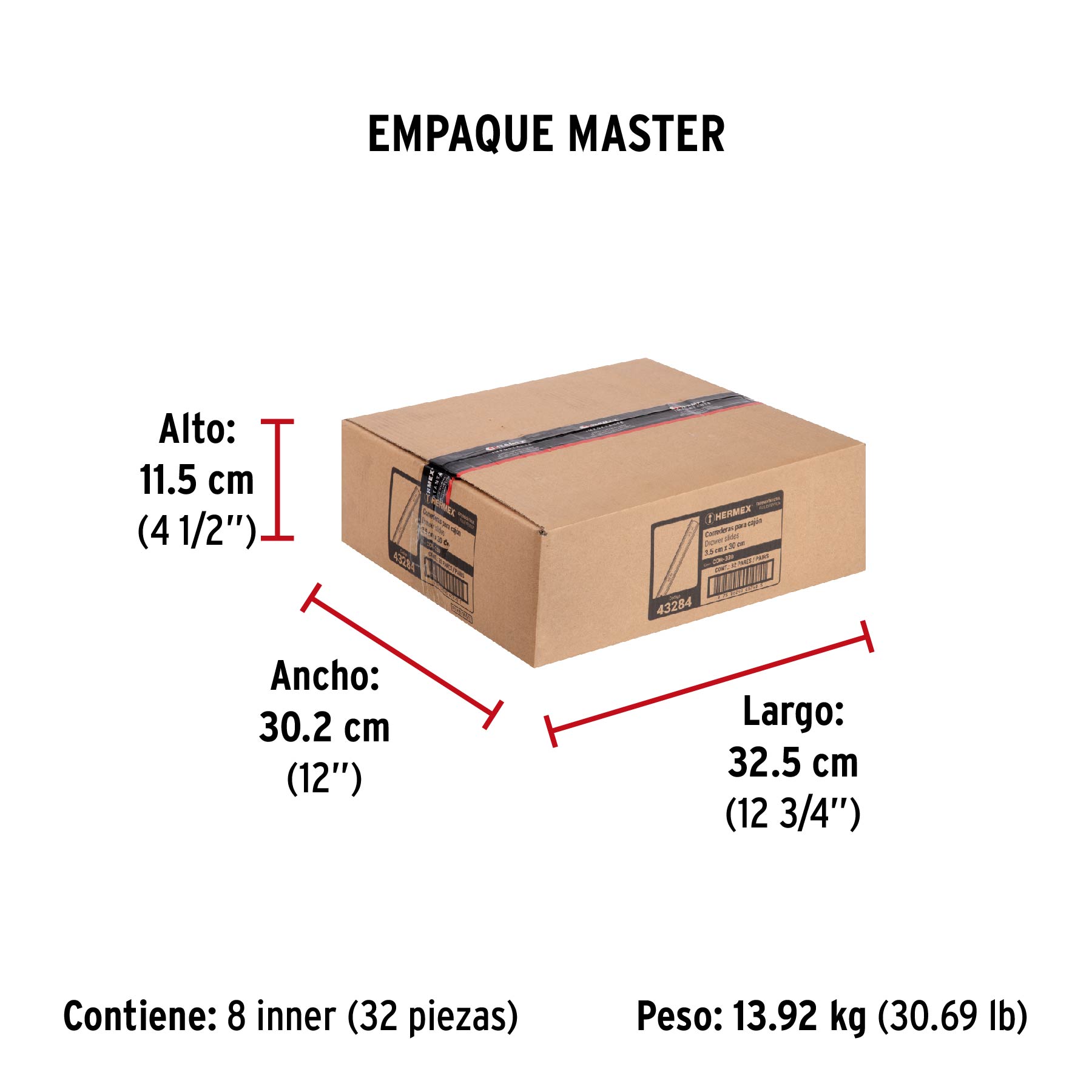 Bolsa con 2 correderas extensión 30 cm p/cajón, ancho 3.5 cm - Empaque
