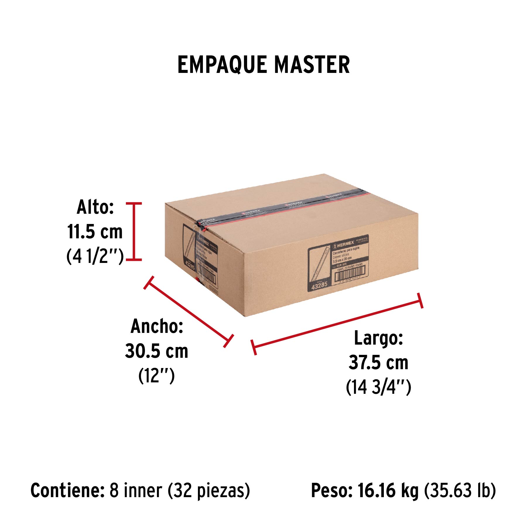 Bolsa con 2 correderas extensión 35 cm p/cajón, ancho 3.5 cm - Empaque